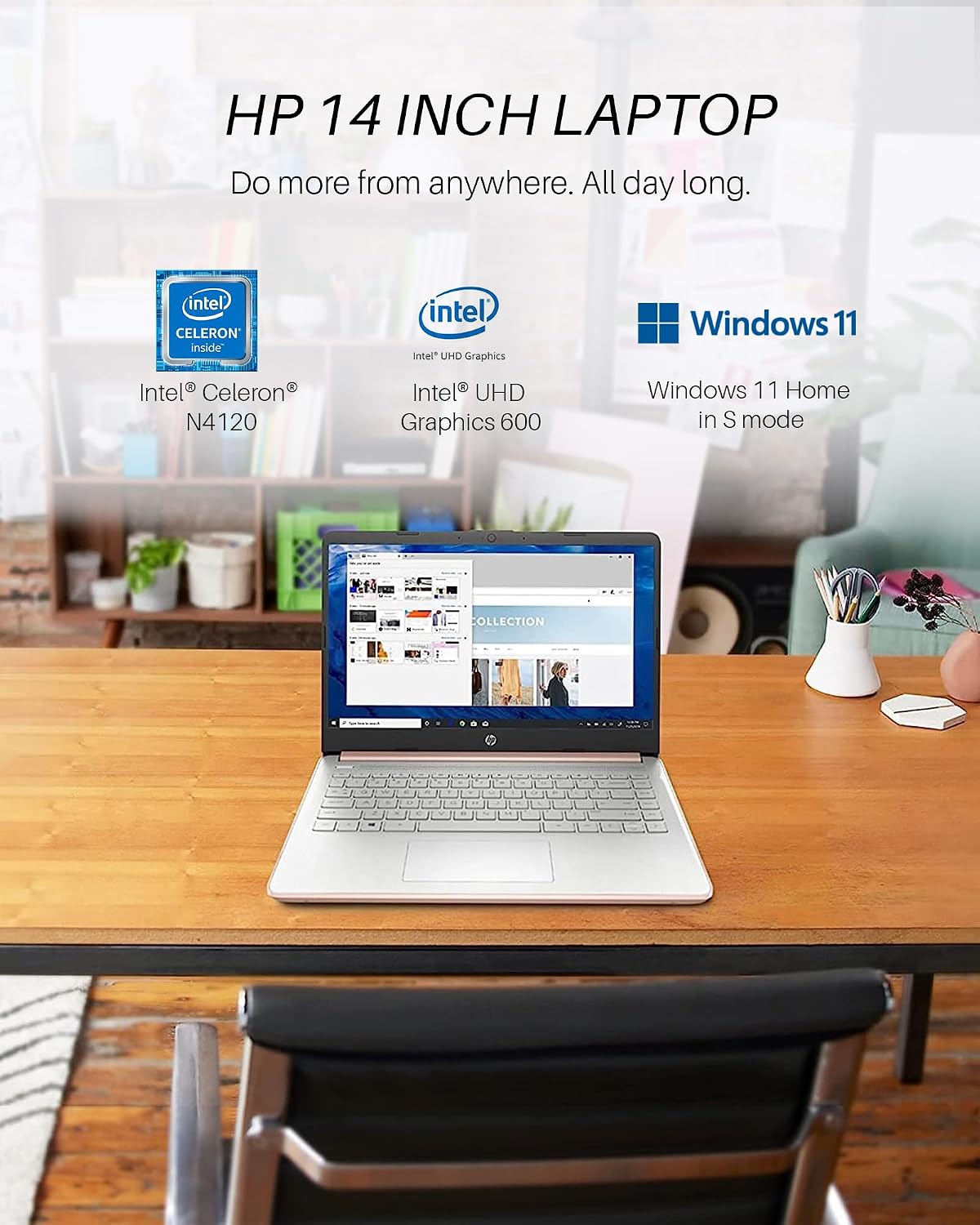 HP Stream 14 inch Laptop for Student and Business, Intel Quad-Core N4120 Processor, 16GB RAM, 64GB eMMC, 1-Year Office 365, Webcam, Long Battery Life, Slim Laptop, Wi-Fi, Win 11 S