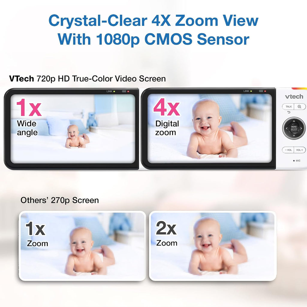 VTech VM928-2HD 5' 720p HD Display 2 Cameras Baby Monitor,110 Wide Angle View,Remote Pan-Tilt-Zoom,Night Vision,Up to 1000ft Range,Temperature Sensor,9 Soothing Sounds & Lullabies,2-Way Talk,No WiFi