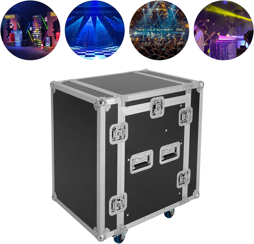 PA DJ Rack, 10U Road Case with 4 Universal Rubber Wheels, Audio Rack for studios, home theatres, KTVs
