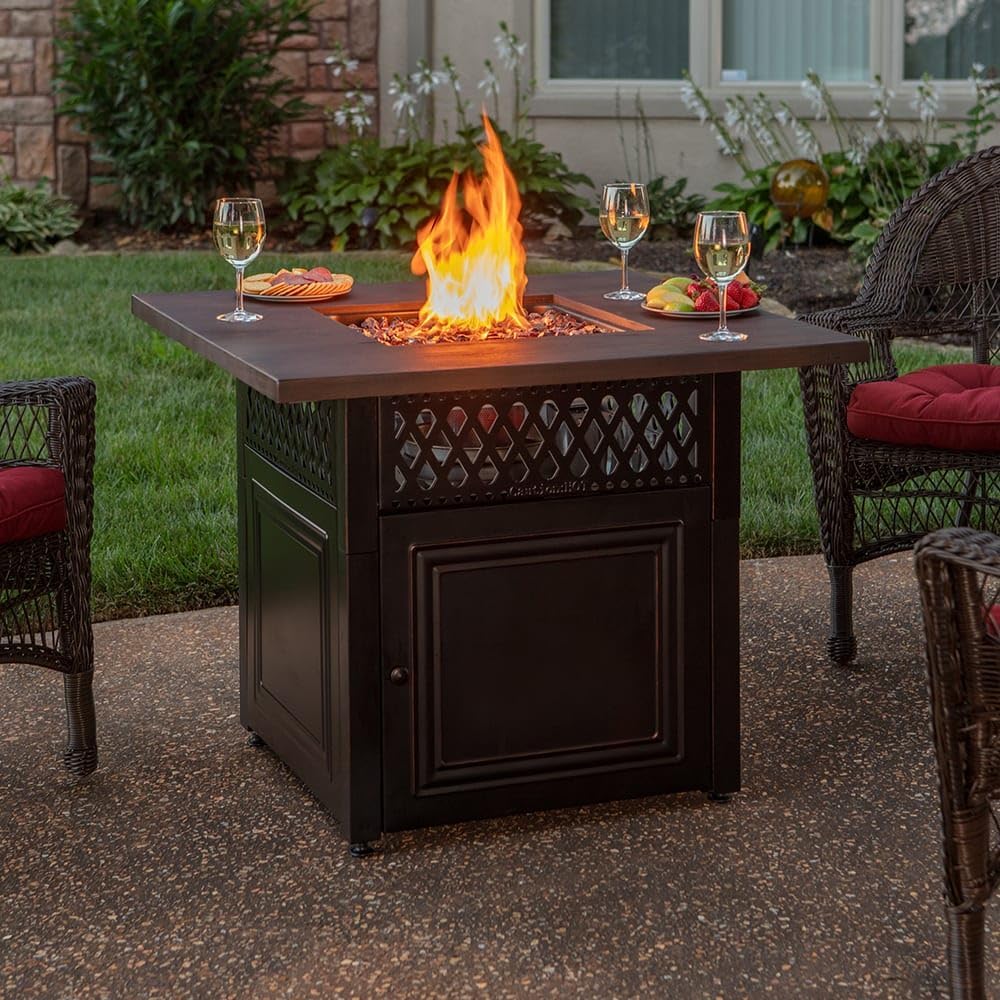 DualHeat by Endless Summer, The Donovan, 38' Square Propane Gas Outdoor Fire Pit Plus Patio Heater