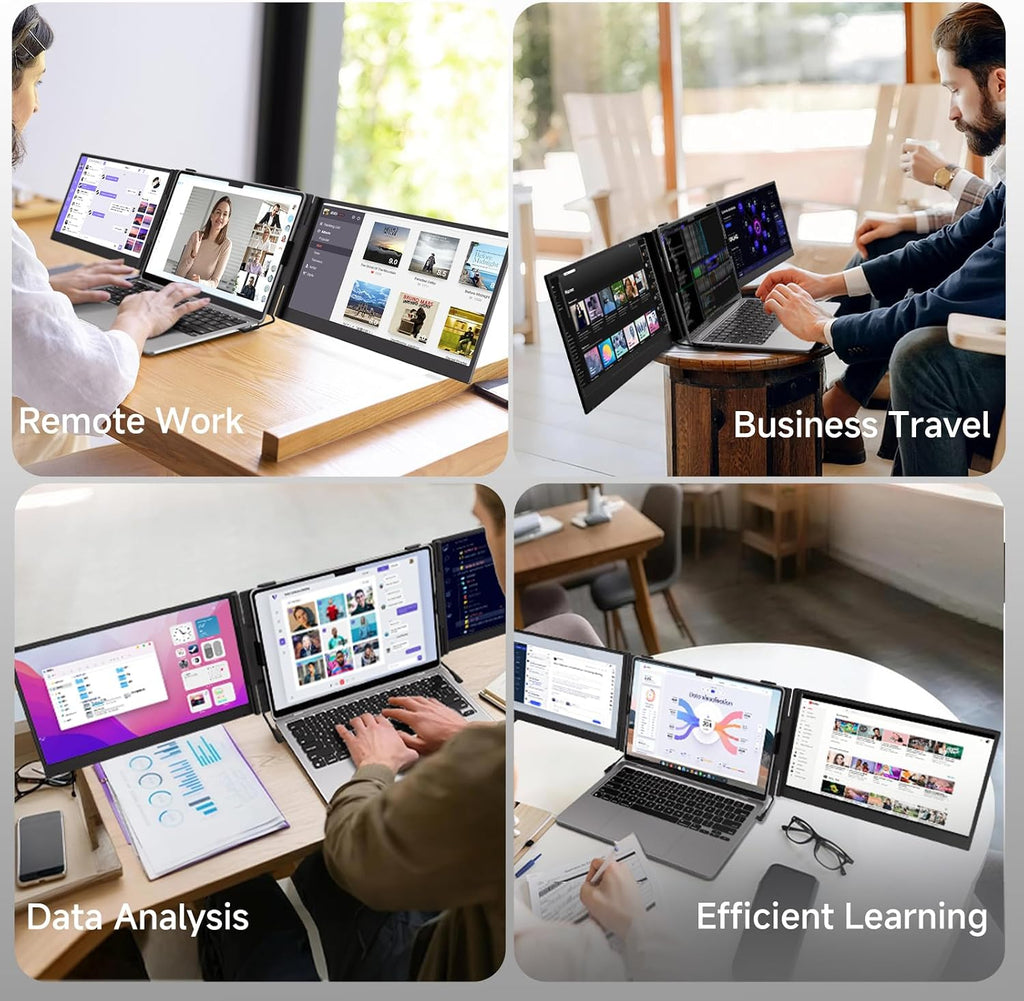 BOSII Laptop Screen Extender Monitor - Triple 14' Ultra Thin IPS FHD 1080P Portable Monitors for 13.3'-17' Laptops Compatible with Windows Mac Travel Work