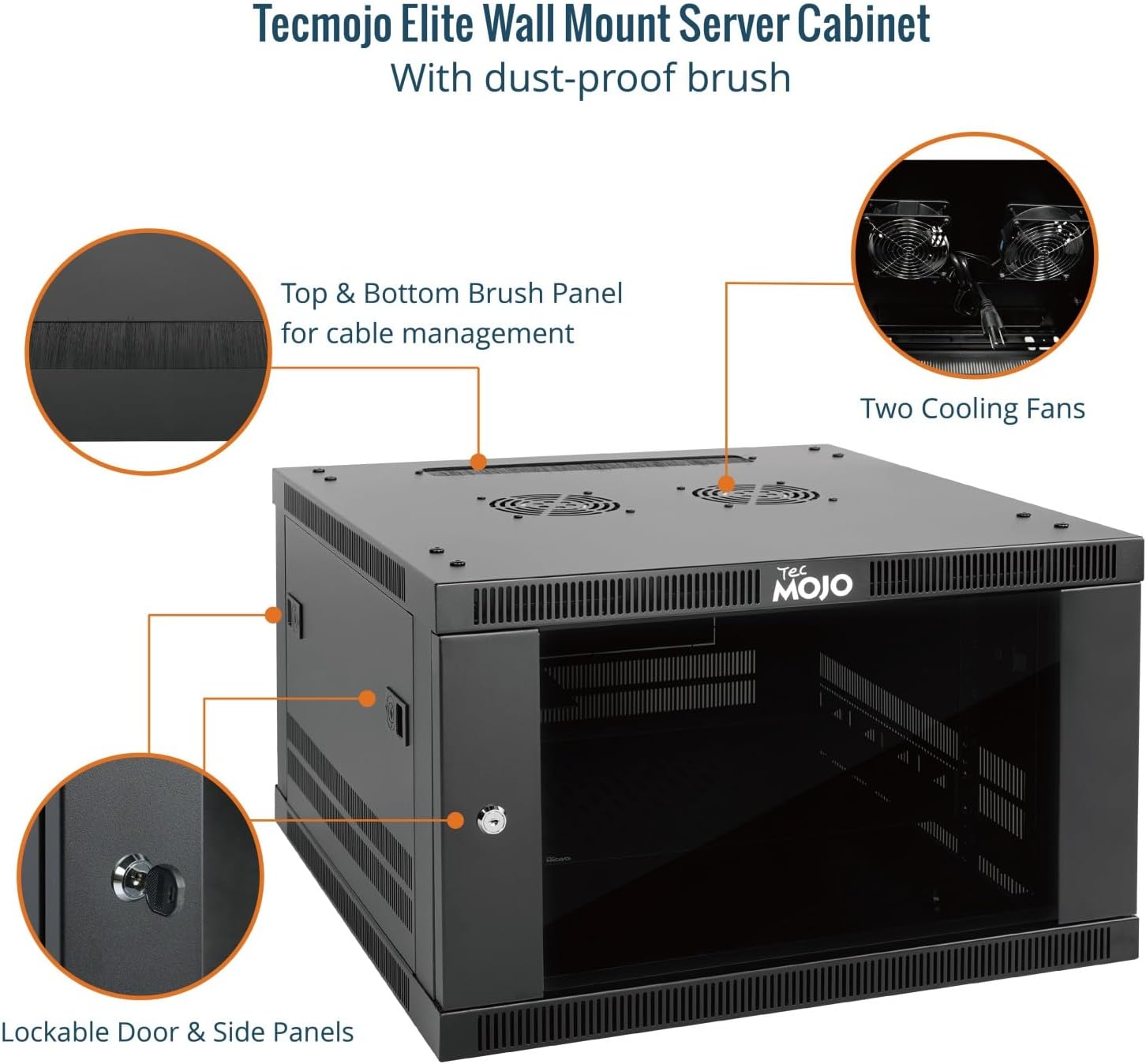 Tecmojo 6U Wall Mount Rack Cabinet, Heavy-Duty 176 Lbs High Load Capacity, 19' Enclosed Server Network Rack with Glass Door, 17.7' Deep – Elite Collection