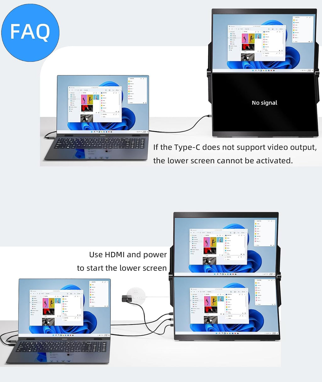 Ingnok 15.6' Dual Monitor, FHD 1080P 100% sRGB Laptop Screen Extender for Windows Mac, with 4 Speakers, 2 HDMI USB C Ports, for Office Gaming Triple Monitor
