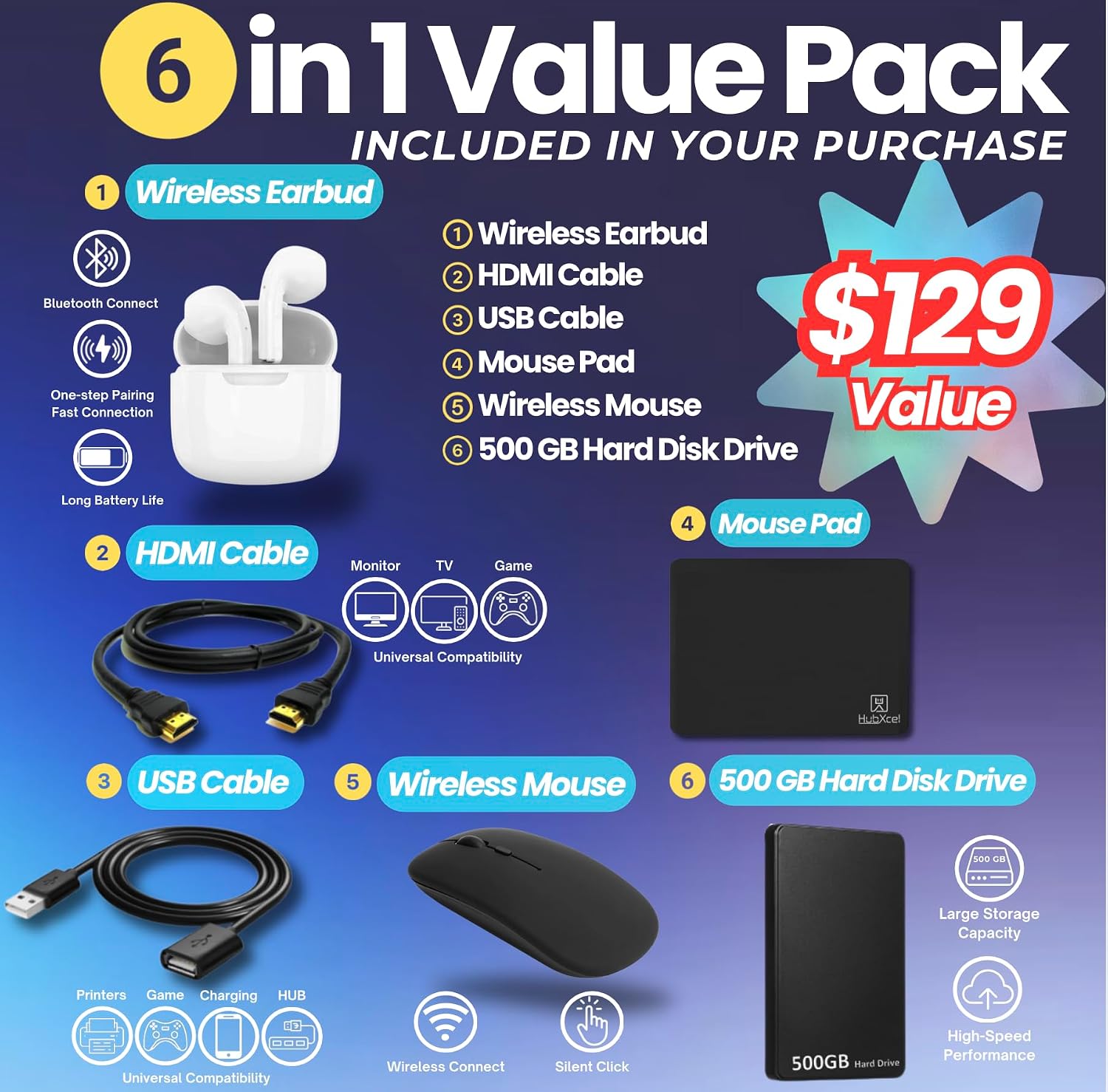HP Flagship 15.6' HD Touchscreen Laptop Computer, 6-Core Intel i3 Processor, 16GB RAM, 1TB Storage (500GB SSD + 500GB Ext), Wi-Fi, Long Battery, HubxcelAccessory, Lifetime Office 2024, Win 11 Pro