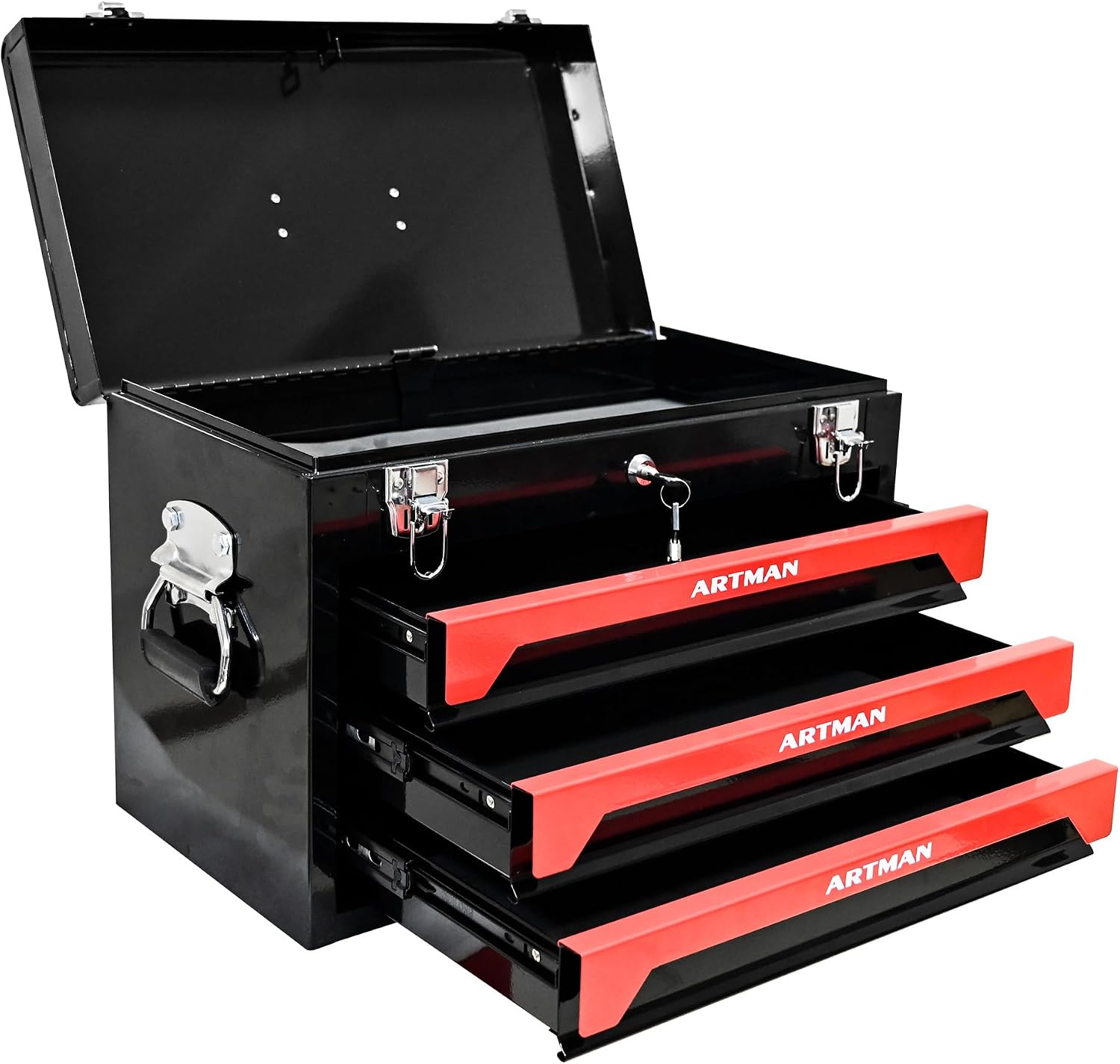 3-Drawer Handheld Toolbox, 3 Drawer Heavy Duty Metal Organizer Box with Lock, Portable Tool Organizer Case for Auto Repair, Garage, Warehouse, Workshop, Repair Shop