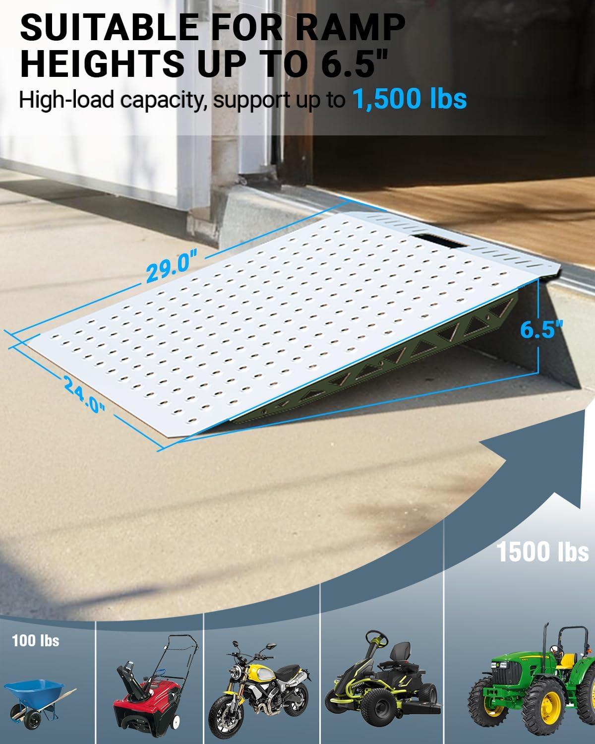Heavy-Duty Shed Ramp Lawn Equipment Loading Ramps for Riding Mowers Bike Motorcycle Tractor Snow Blower Garden Cart,1500lbs Capacity Anti-Slip Punch Plate, Sheds Garage Access Ramp - 2 PCS