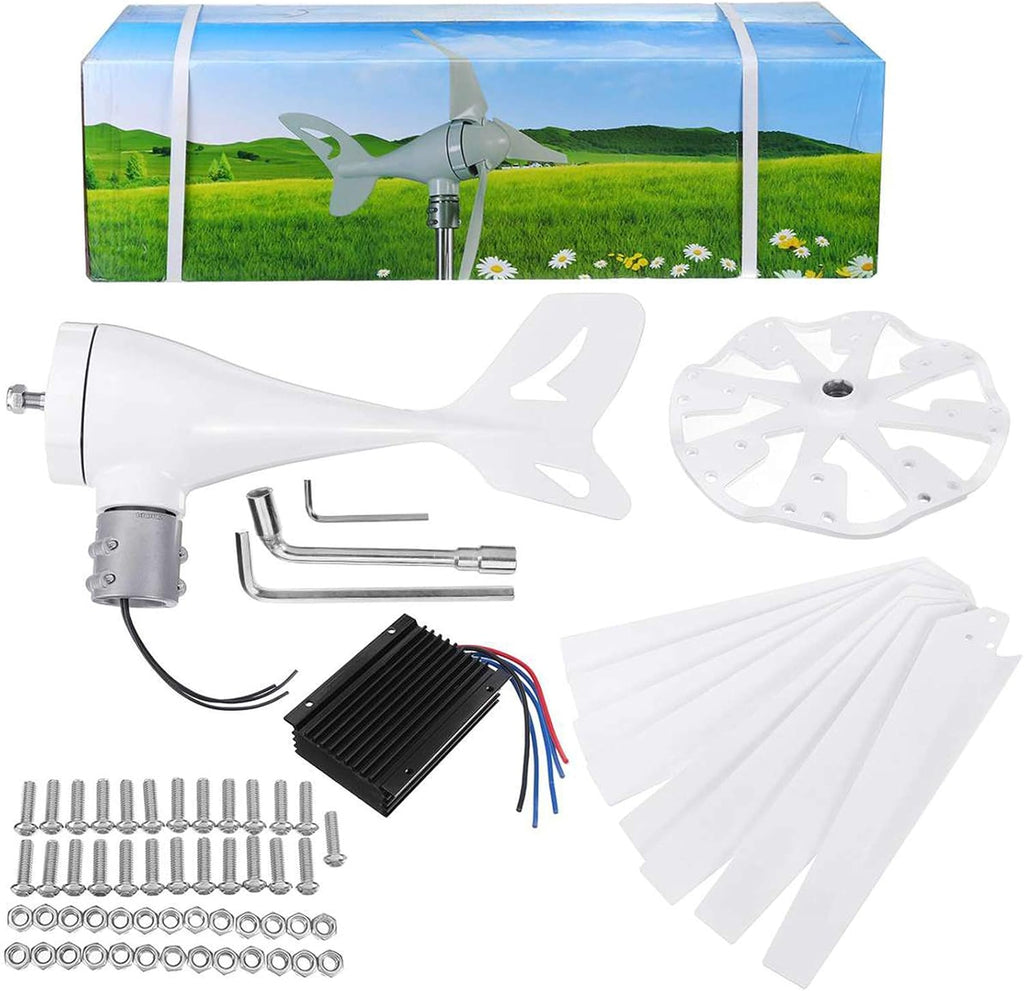 Wind Turbine Generator 12V 24V 48V 1000W-5000W Portable Wind Power with MPPT Controller 8 Blades for Garden Lighting(White)