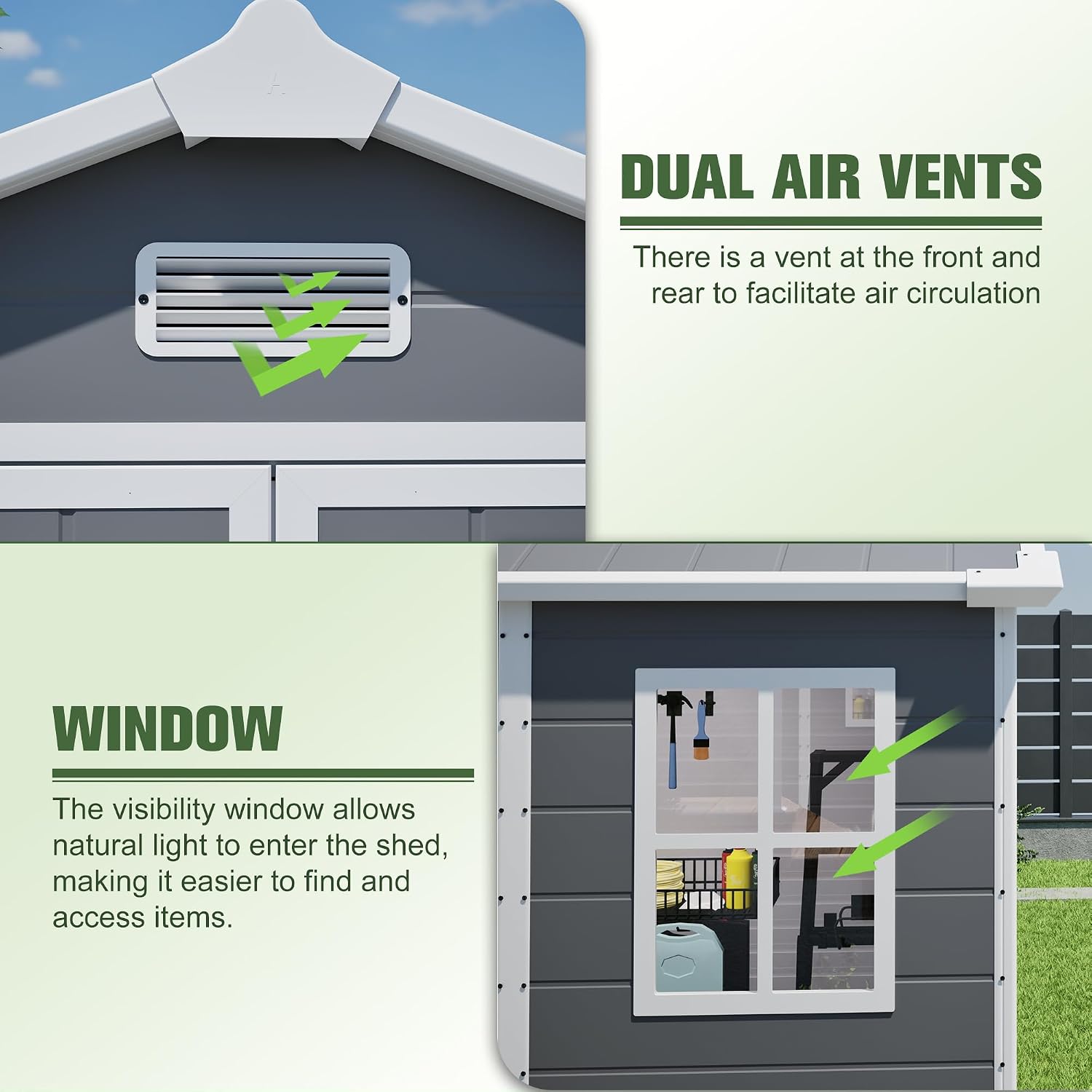 Resin Outdoor Storage Shed Kit Plastic Sheds Perfect to Store Patio Furniture, Garden Tools Bike Accessories, Beach Chairs and Lawn Mower, Grey (6x6 ft)