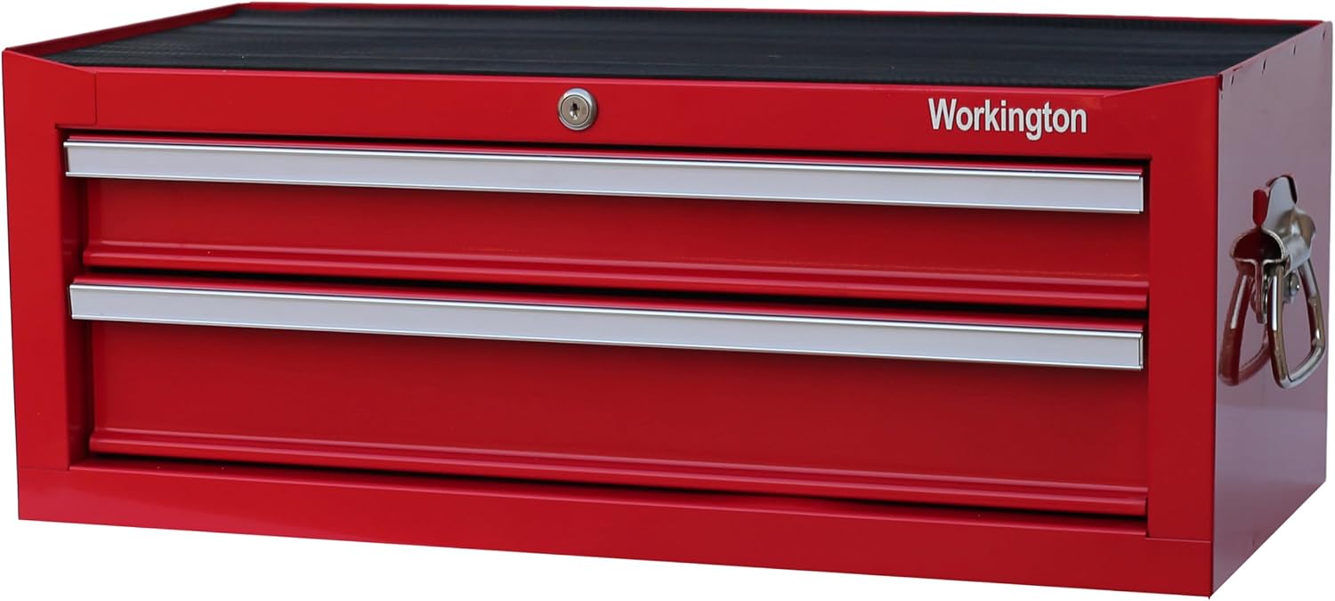 Workington Industrial 2 Drawers Portable Metal Intermediate Box, 26' Middle Tool Chest Cabinet with Ball Bearing Drawer Slides, Steel Tool Storage Box Organizer 4008 Red