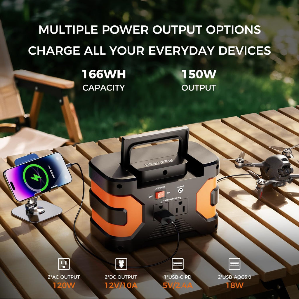 FF FLASHFISHG Solar Generator with Solar Panel, 166Wh Portable Power Station with 100W Foldable Solar Panel(DC/USB-A/USB-C Outpot), Backup Power Battery For Camping Home Power Outage