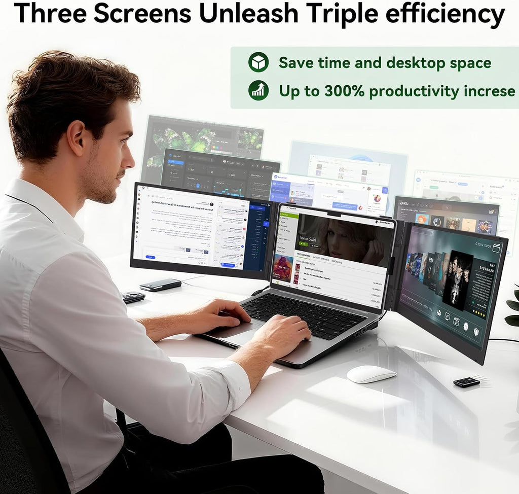 14' Triple Laptop Screen Extender, Ultra-Thin Lightweight FHD 1080P IPS Portable Monitor, Extended Dual Screen for Laptops 13-17.3' Compatible with Wins Mac Chrome Dex Phone Travel Work