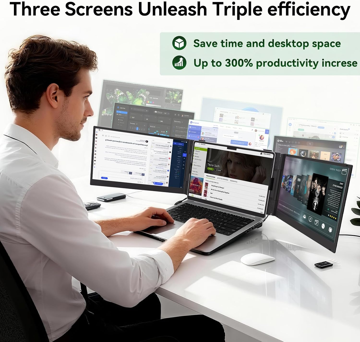 14' Triple Laptop Screen Extender, Ultra-Thin Lightweight FHD 1080P IPS Portable Monitor, Extended Dual Screen for Laptops 13-17.3' Compatible with Wins Mac Chrome Dex Phone Travel Work