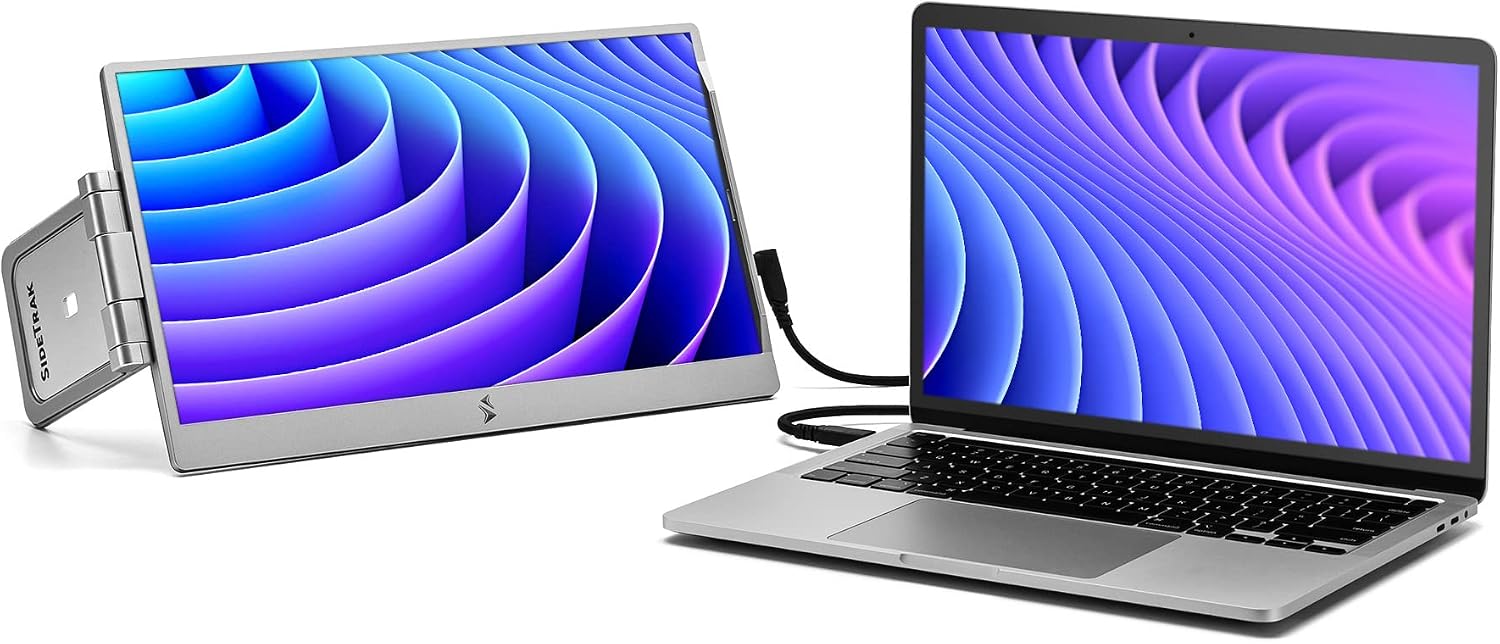 SideTrak Swivel 14' Patented Attachable Portable Monitor for Laptop | FHD TFT Laptop Dual Screen | Mac, PC & Chrome Compatible | Fits All Laptops | Powered by USB-C® or Mini HDMI (Light Silver)