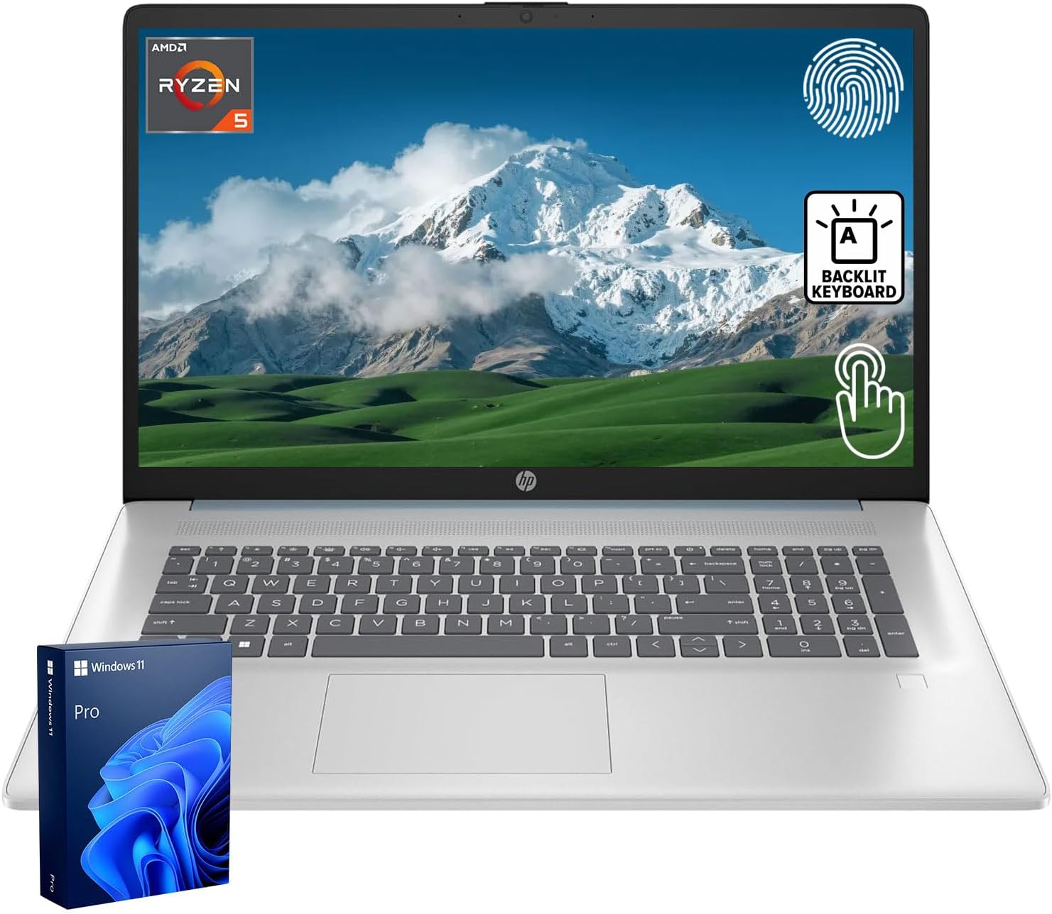 HP 17.3' Business & Home Laptop, 17.3' LED Touchscreen, AMD Ryzen 5 7430U, 32GB RAM, 2TB PCIe SSD, Backlit Keyboard, Fingerprint Reader, Webcam, HDMI, Wi-Fi 6, Windows 11 Pro, Blue