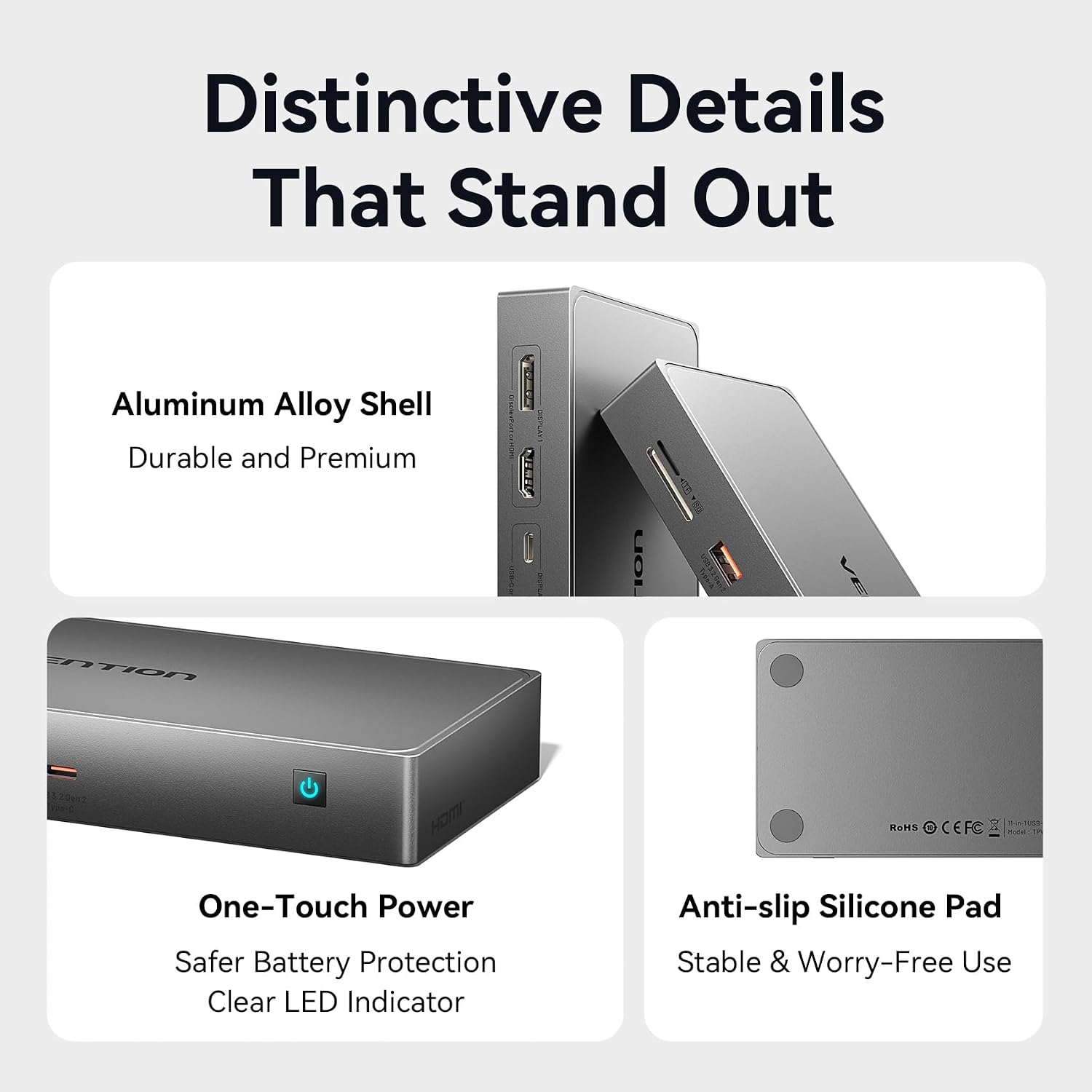 VENTION 11-in-1 DisplayLink Docking Station 3 Monitors with USB 3.2 A/C for MacBook/Dell/HP,USB C Laptop Docking Station Dual Monitor,4K@60Hz HDMI,DP,PD 100W, RJ45,SD/TF with USB-C Cable