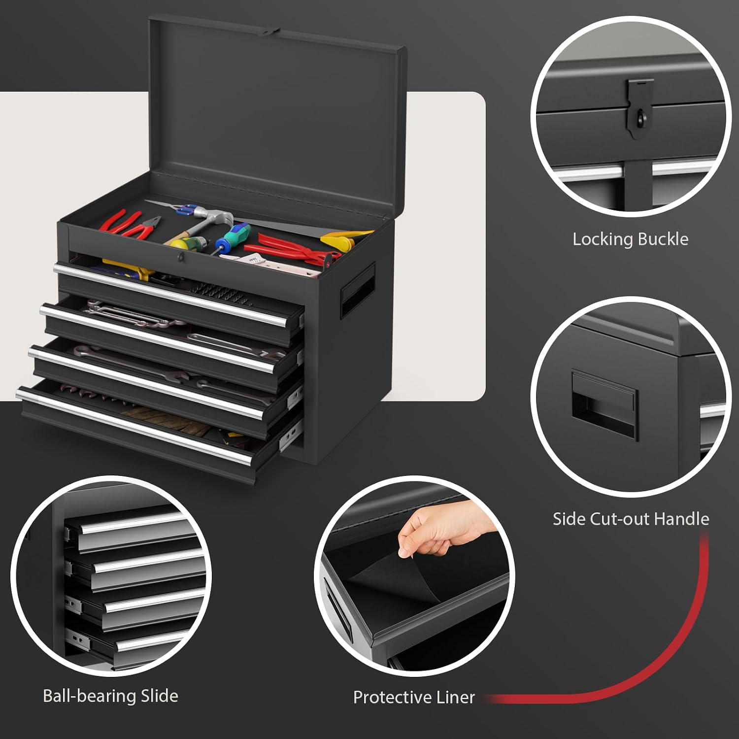 IRONMAX Rolling Tool Chest, 5-Drawer Lockable Tool Cabinet w/Adjustable Shelf & 4 Universal Wheels, 2 in 1 Detachable Tool Box Storage Organizer for Garage Workshop Repair Shop, Black
