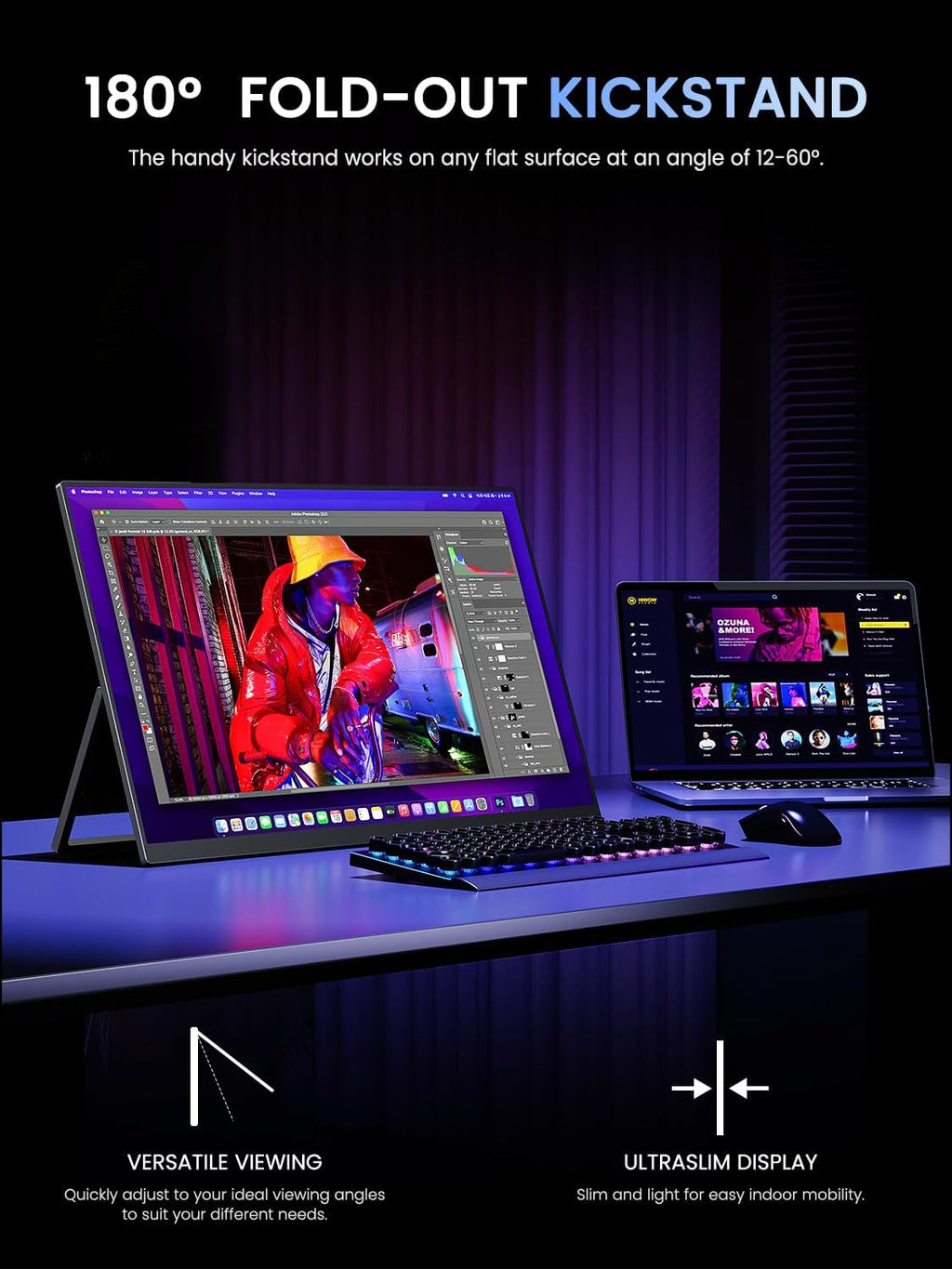 UPERFECT Portable Monitor, 24.5' 2K 165Hz 500Nits 0.1ms FreeSync HDR IPS Gaming Monitor with Stand VESA USB-C Mini HDMI, Large Second Screen for Laptop, Computer, Phone, Mini PC, Game Consoles