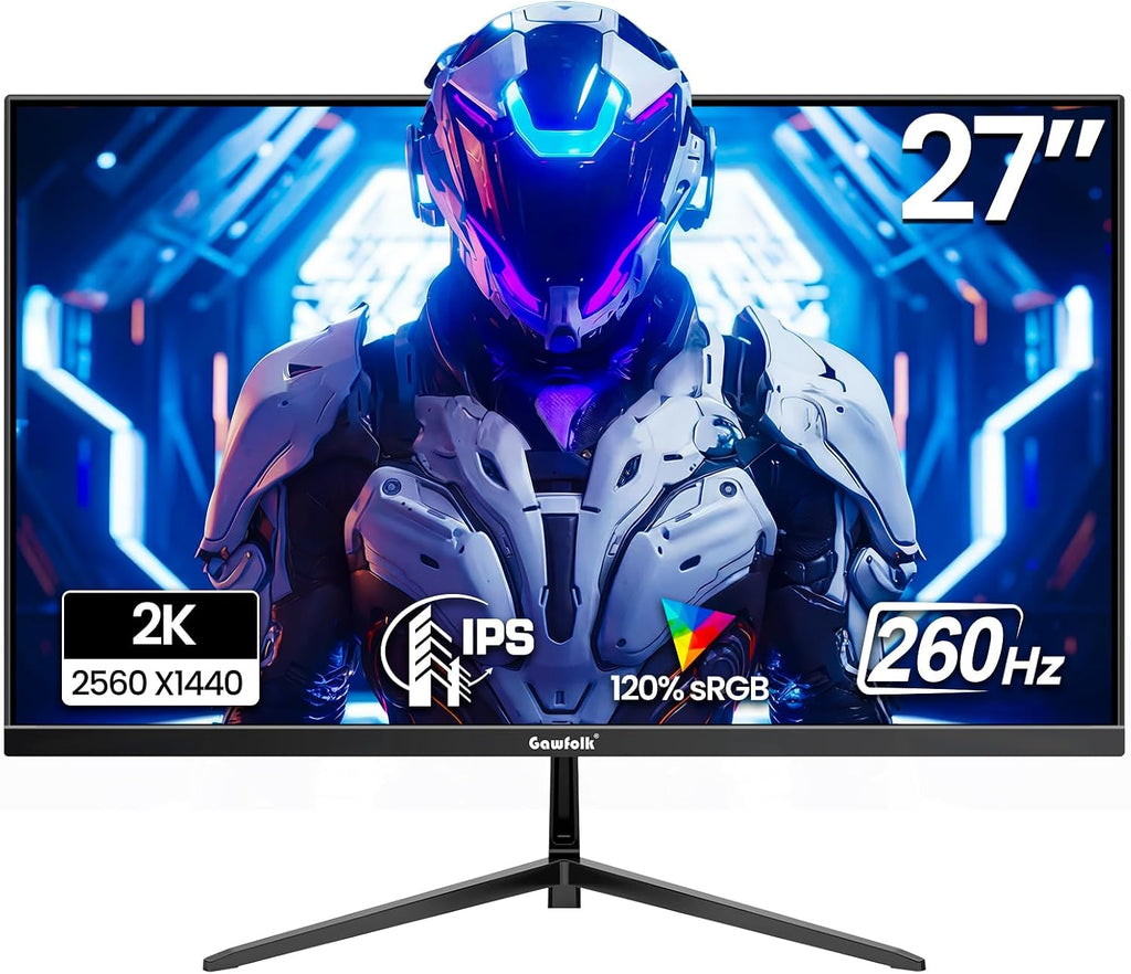 Gawfolk 27 Inch Gaming Monitor IPS 260Hz, QHD 2560 * 1440p PC Monitors, Computer Screen for Home & Office, Support HDMI & DP, Wall Mount Compatible 75 * 75mm, Black