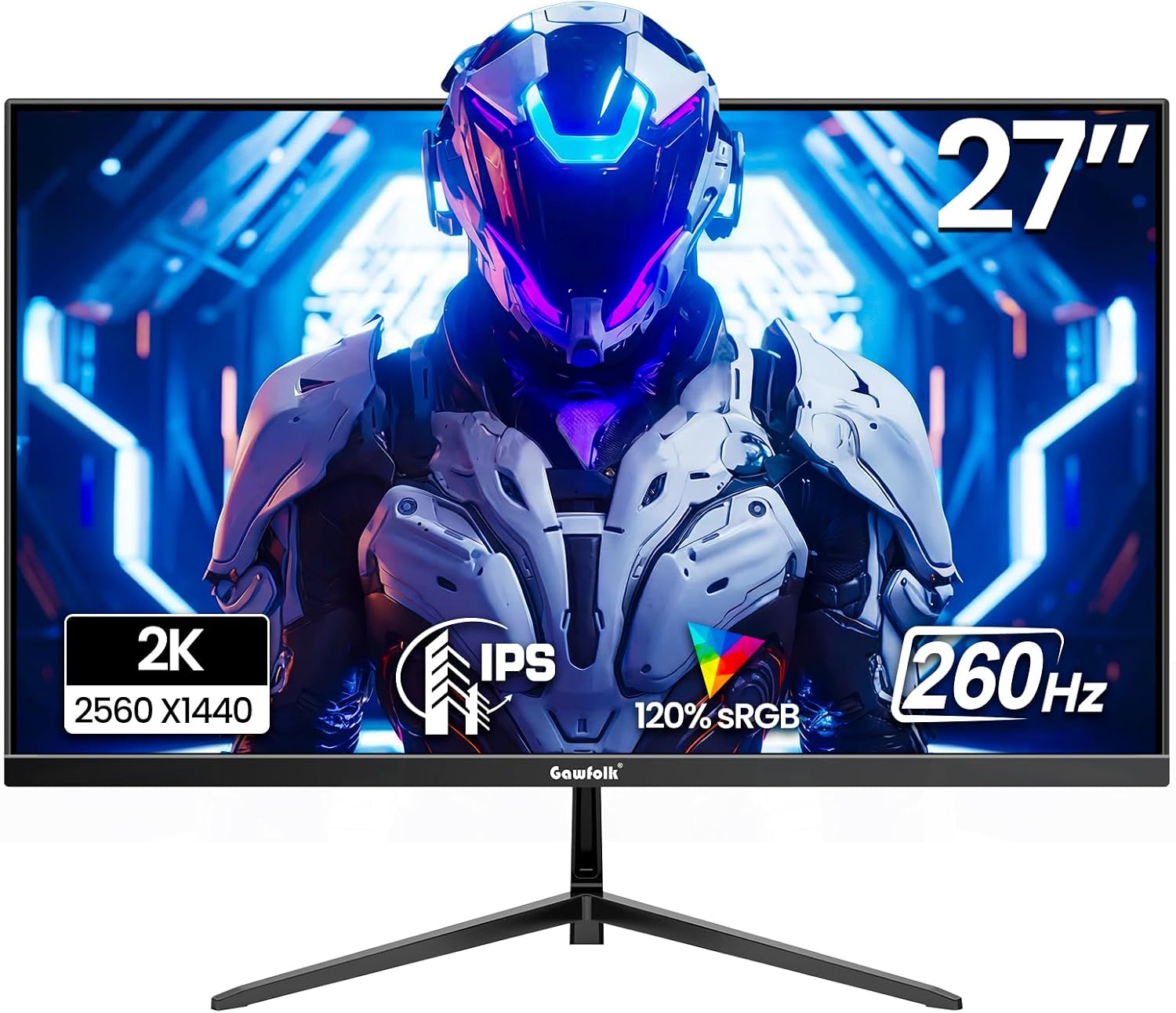 Gawfolk 27 Inch Gaming Monitor IPS 260Hz, QHD 2560 * 1440p PC Monitors, Computer Screen for Home & Office, Support HDMI & DP, Wall Mount Compatible 75 * 75mm, Black