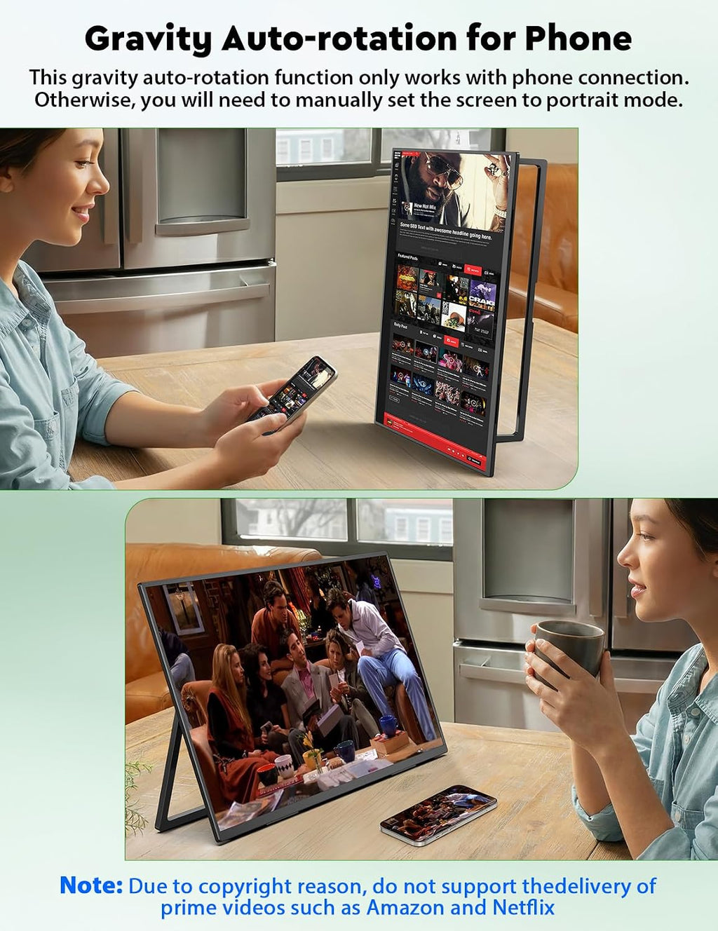 ZSCMALLS 23.8 Inch Wireless Portable Monitor with Built‑in Battery, 1080P FHD IPS Display, AirPlay & Miracast Screen Casting, No App Needed, USB‑C DP Alt Mode & HDMI, VESA
