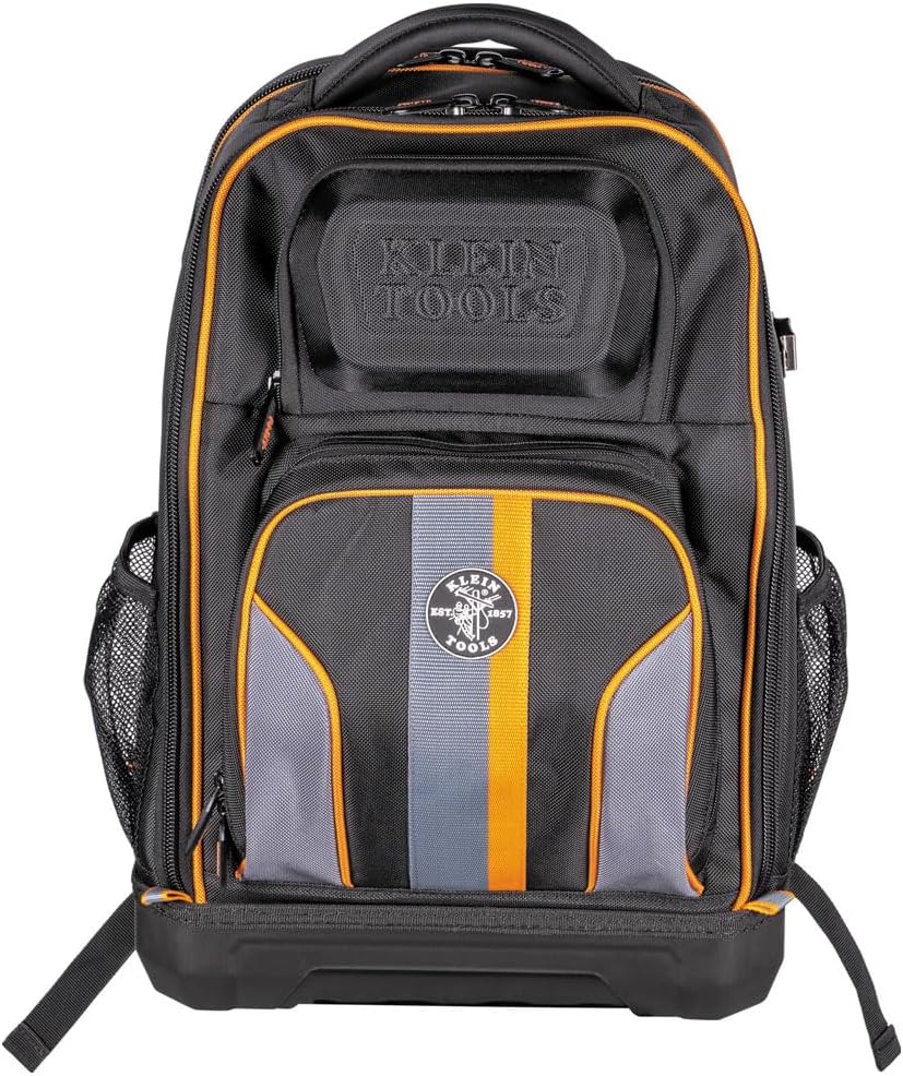 Klein Tools 62805BPTECH 28-Pocket Laptop Backpack Tool Bag, Tradesman Pro Extra-Large Tech Tool Backpack with Molded Bottom, Charging Port