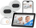 Simsky Baby Monitor with 2 Cameras, 7' UHD Split-Screen Touch Display | 4MP Dual Cameras with Wall Mount, 6X Zoom | AI Detection, App Remote Access, 32GB Local Storage, Hack-Proof Encryption