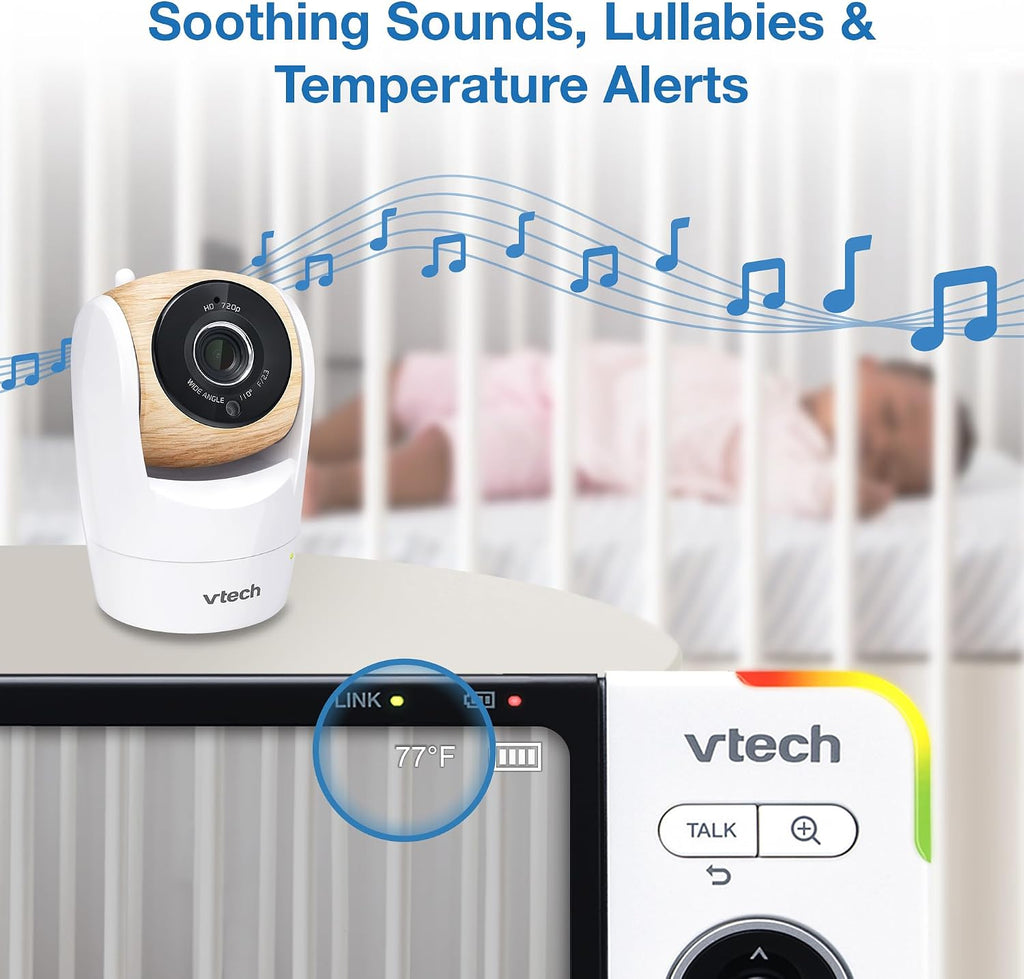 VTech VM928-2HD 5' 720p HD Display 2 Cameras Baby Monitor,110 Wide Angle View,Remote Pan-Tilt-Zoom,Night Vision,Up to 1000ft Range,Temperature Sensor,9 Soothing Sounds & Lullabies,2-Way Talk,No WiFi