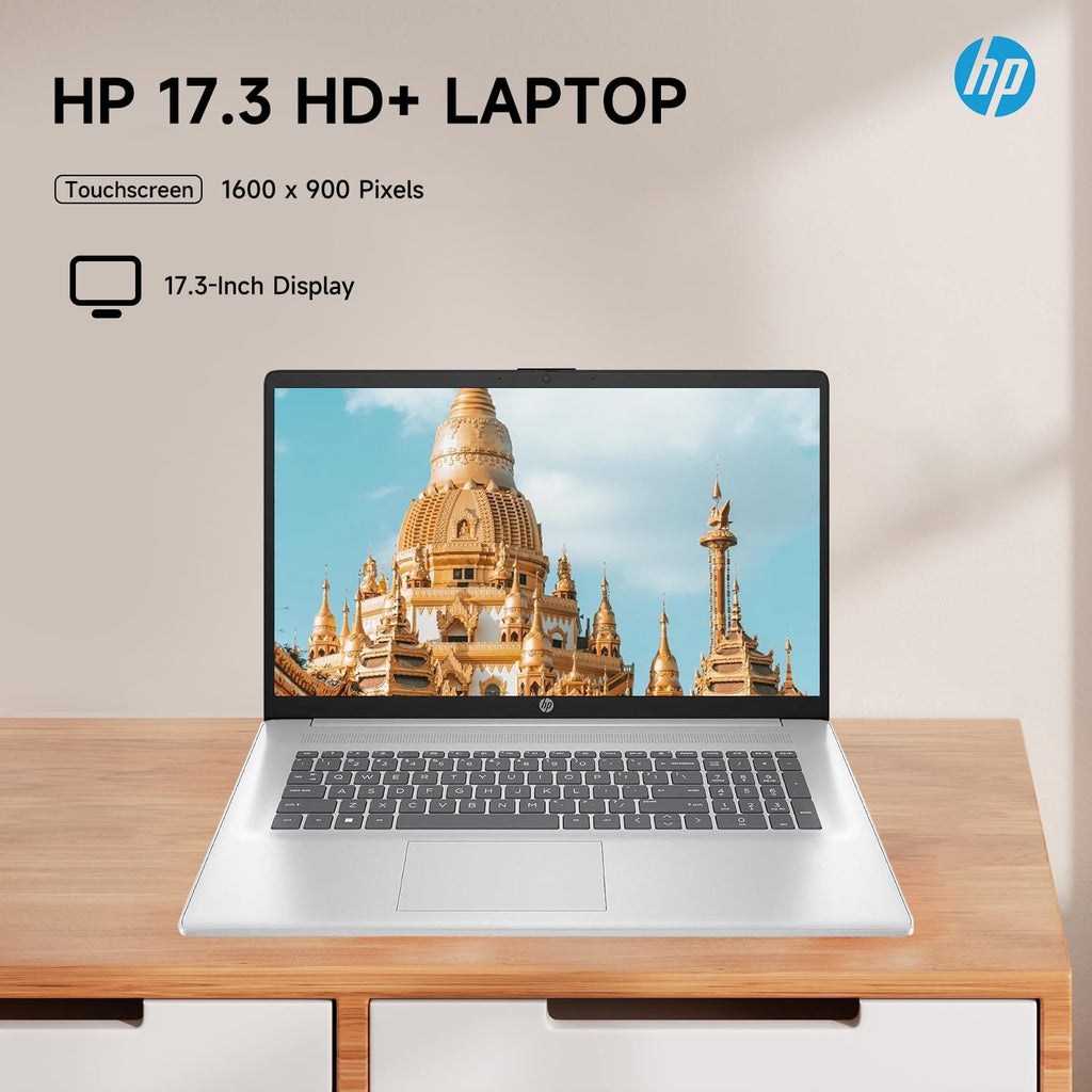HP Premium 17.3' Touchscreen Laptop, 8-Cores Intel Core i3-N305, 32GB RAM, 128GB eMMC + 1TB SSD, MS Copilot, Office 365 for the Web, Webcam w/Privacy Shutter, Wi-Fi 6, Windows 11, Silver