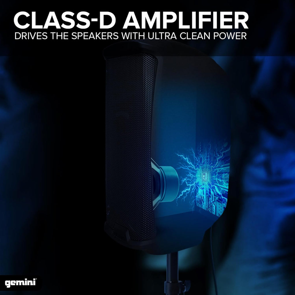 Gemini 40W Powered DJ Speaker 10' – Compact Active Stage Monitor with XLR/AUX Inputs, Built-in Mixer, EQ & Stand Mount for Mobile Gigs & Events (AS-2110P)