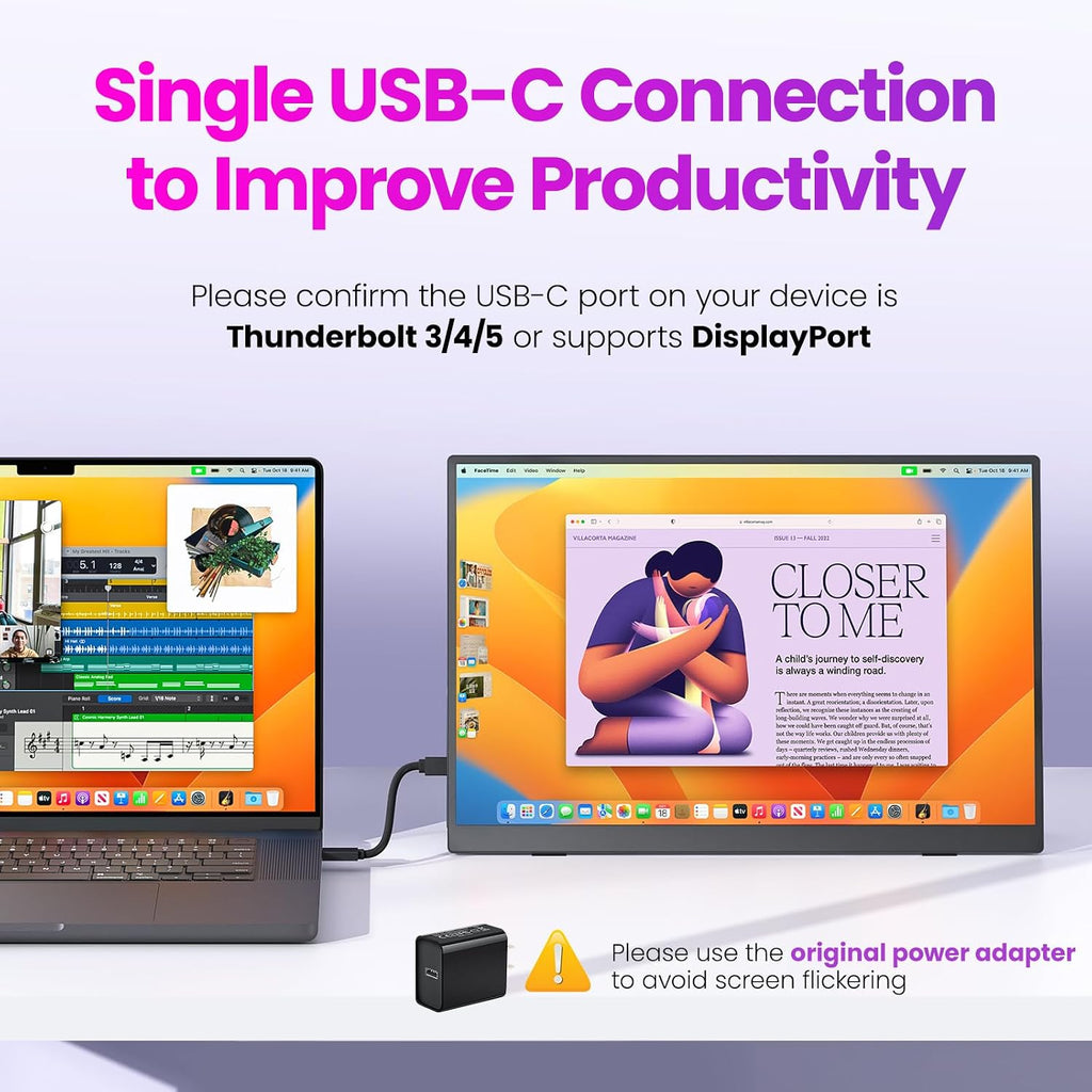 Upperizon Portable Monitor 16 inch 2K QHD 2560X1600 145% sRGB 144 Hz HDR HDMI USB-C Travel Monitor for Laptop MacBook PC Surface PS5 Xbox, External Display with Kickstand & Speakers, VESA Compatible