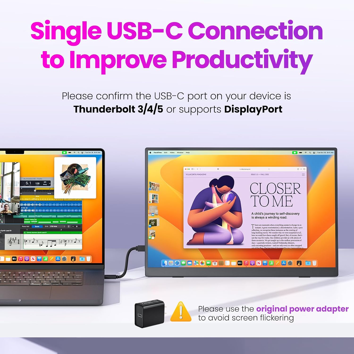 Upperizon Portable Monitor 16 inch 2K QHD 2560X1600 145% sRGB 144 Hz HDR HDMI USB-C Travel Monitor for Laptop MacBook PC Surface PS5 Xbox, External Display with Kickstand & Speakers, VESA Compatible