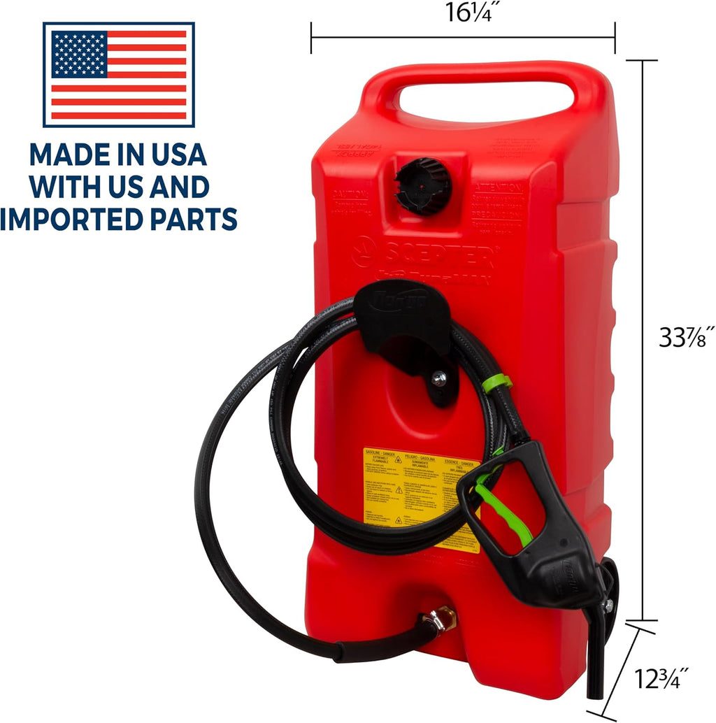 Scepter Duramax Flo 'N Go 14 Gallon Gas Caddy, 53 Liter Portable Fuel Tank and Fuel Transfer Pump with 10-Foot Hose for Lawn Mower, Farm, Marine, and Home Use, Gasoline Only, Red (2024 Version)