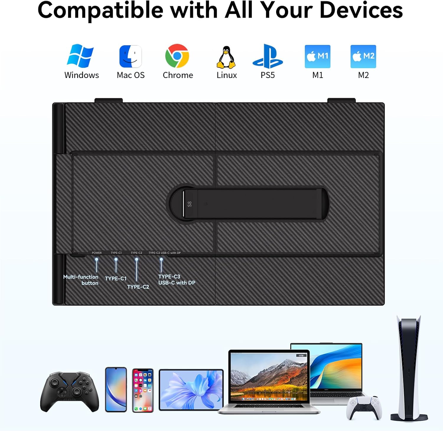14' Laptop Screen Extender, Ultra-Thin Ligthweight FHD 1080P IPS Portable Monitor, Travel Screen for Laptops 13-17.3' USB-C/HDMI Plug and Play for Windows/Mac/Android/PS5