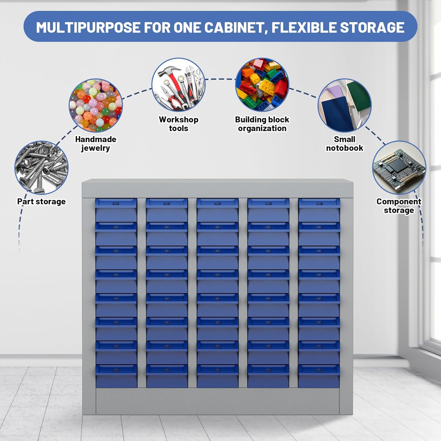 Part Cabinets with 40 Drawer Nut Bolt Screw Nail Storage Organizer for Garage Organization, Lego Storage, Teacher Toolbox, Parts Bins Organizer for Shop, Hardware Organizer Containers