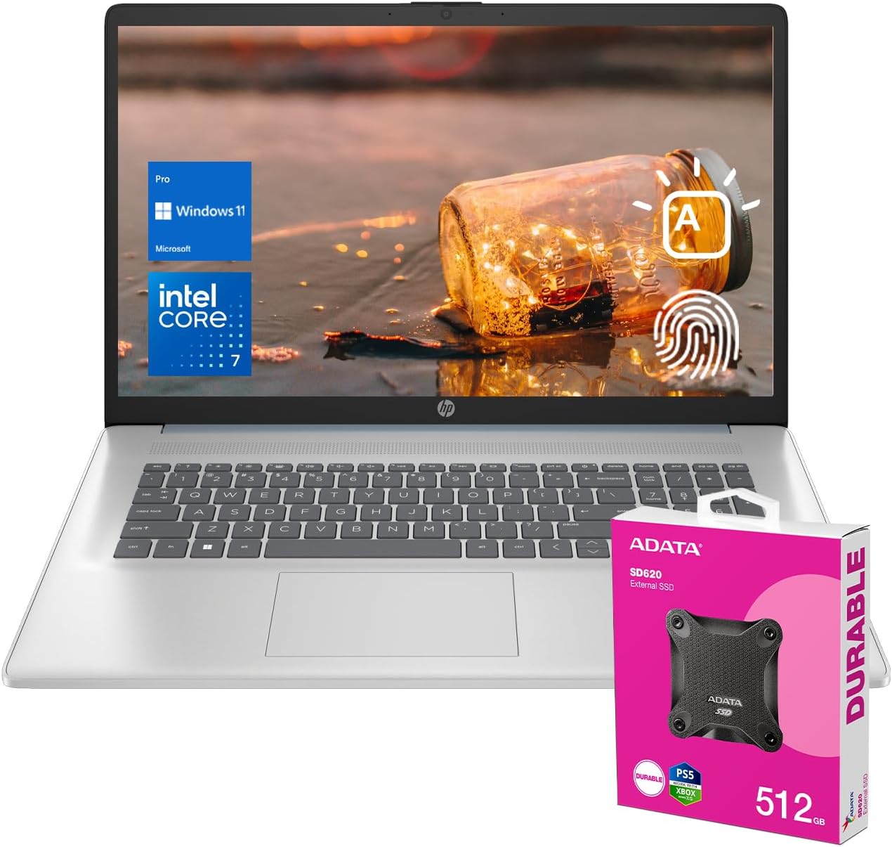 HP 2025 Essential Laptop, 17.3' FHD, Intel Core 7 150U (Beats i7 1335U), 32GB RAM, 1TB SSD, Fingerprint Reader, Backlit Keyboard, Wi-Fi 6, Win 11 Pro, Blue, Bundle with ADATA 512 External SSD