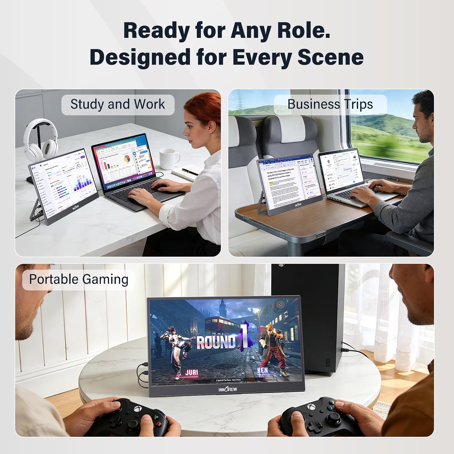 InnoView 15.6' Portable Monitor 120Hz 2K QHD 2160x1440 | 100% sRGB HDR | Second Monitor with 2 USB-C & HDMI Ports |Travel Monitor for Laptop MacBook/Switch/PS5/Xbox(Adapter Not Included)