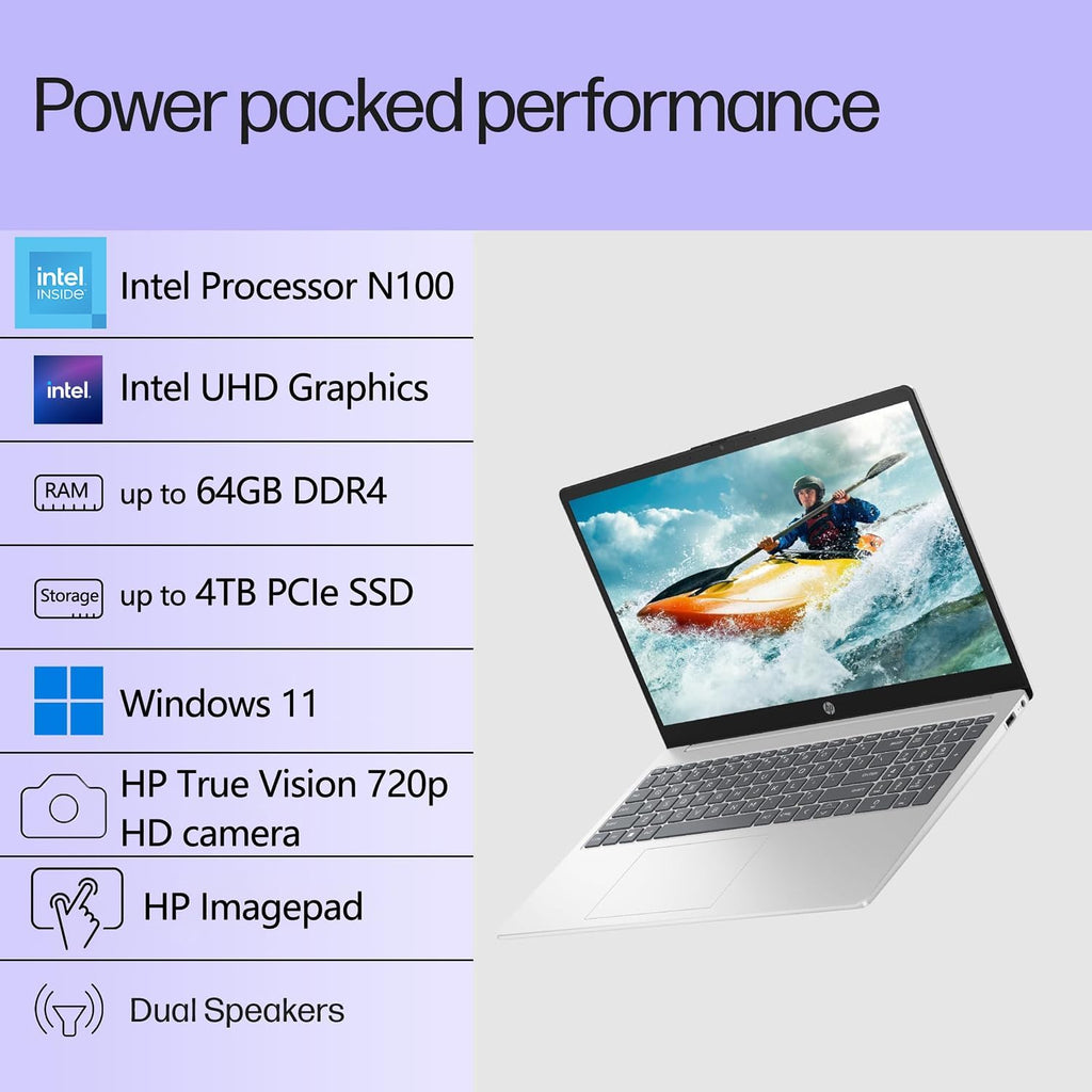 HP Laptop Computer, 15.6' FHD Display, Intel 4-Core Processor, 8GB DDR4 RAM, 256GB PCIe SSD, WiFi 6, Bluetooth 5.3, USB-C, HDMI, Webcam, Numeric Keypad, Natural Silver, Windows 11 Home (Renewed)