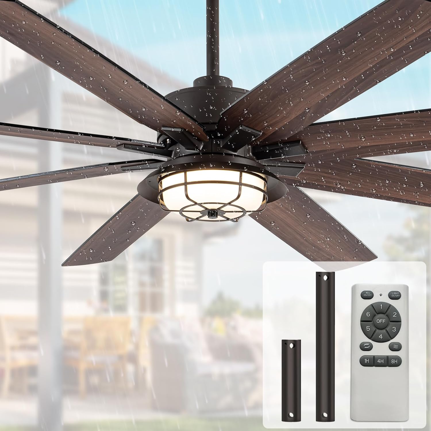 NORFOLK Outdoor Ceiling Fans with Lights, Waterproof Ceiling Fan and Remote for patios, 3 Color LED Lighting for Patios, Gazebos and Indoor, Wet Rated Farmhouse Style (60 Inch)
