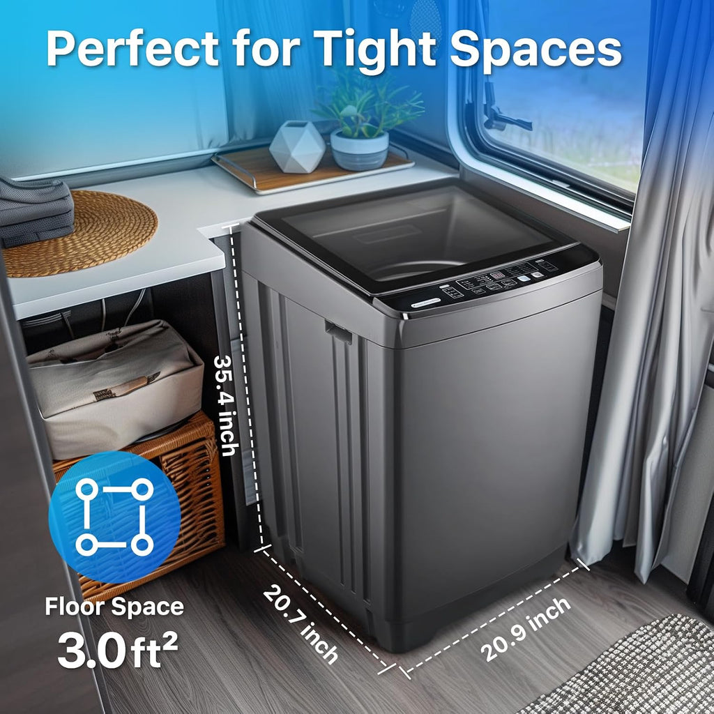 Anypro Clothes Washing Machines 27 LBS Full Automatic Washer and Spinner Combo with 10 Program and 8 Water Level, Laundry Wash Machine for Apartment RV Dorm, Grey