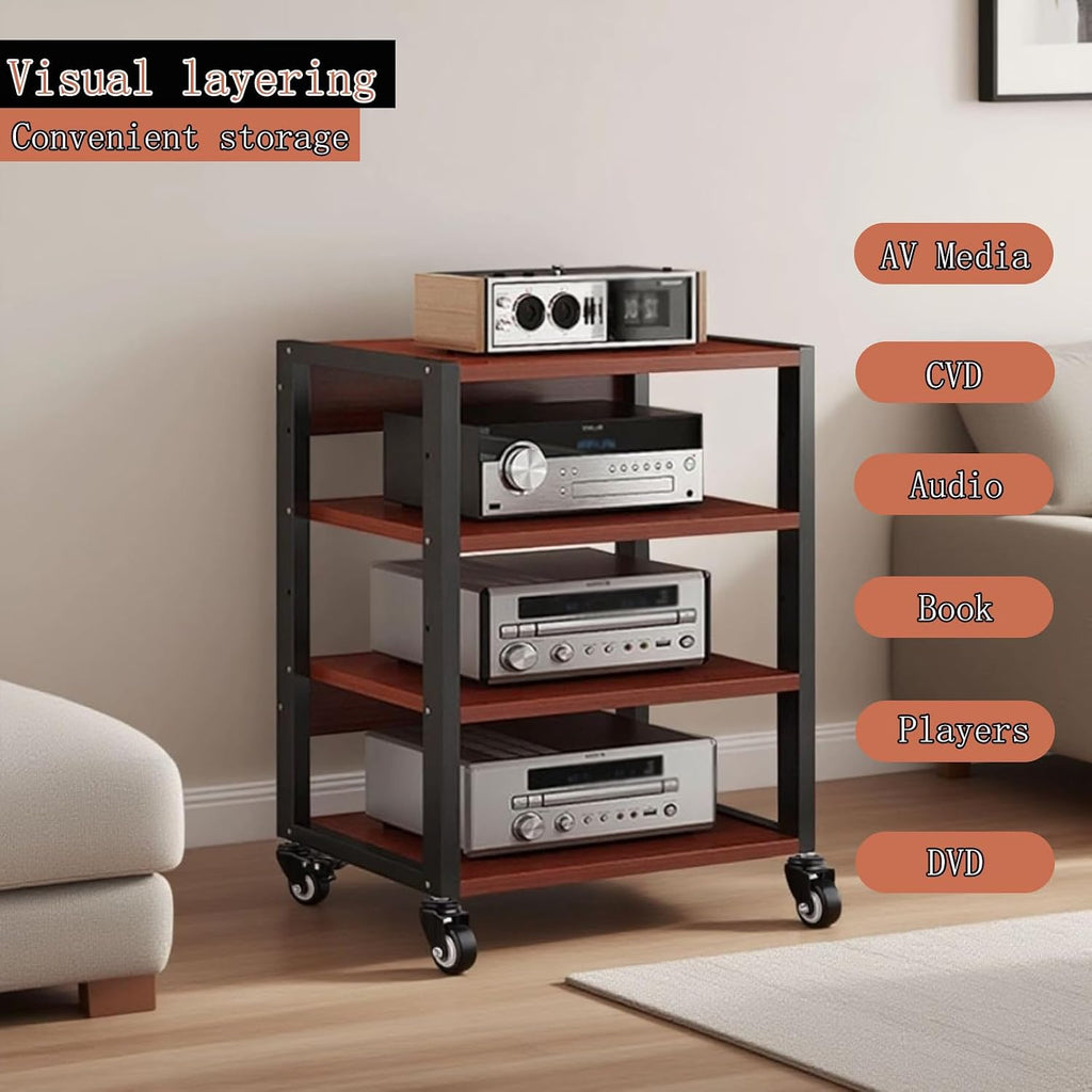 3/4/5Tier Media Rack with Shelf Height Adjustable Component Cabinets, Floor Standing Removable Stereo Cabinet Corner, Av Component Media Racks for Home, Office, and Theatres (4 Tier-YM)