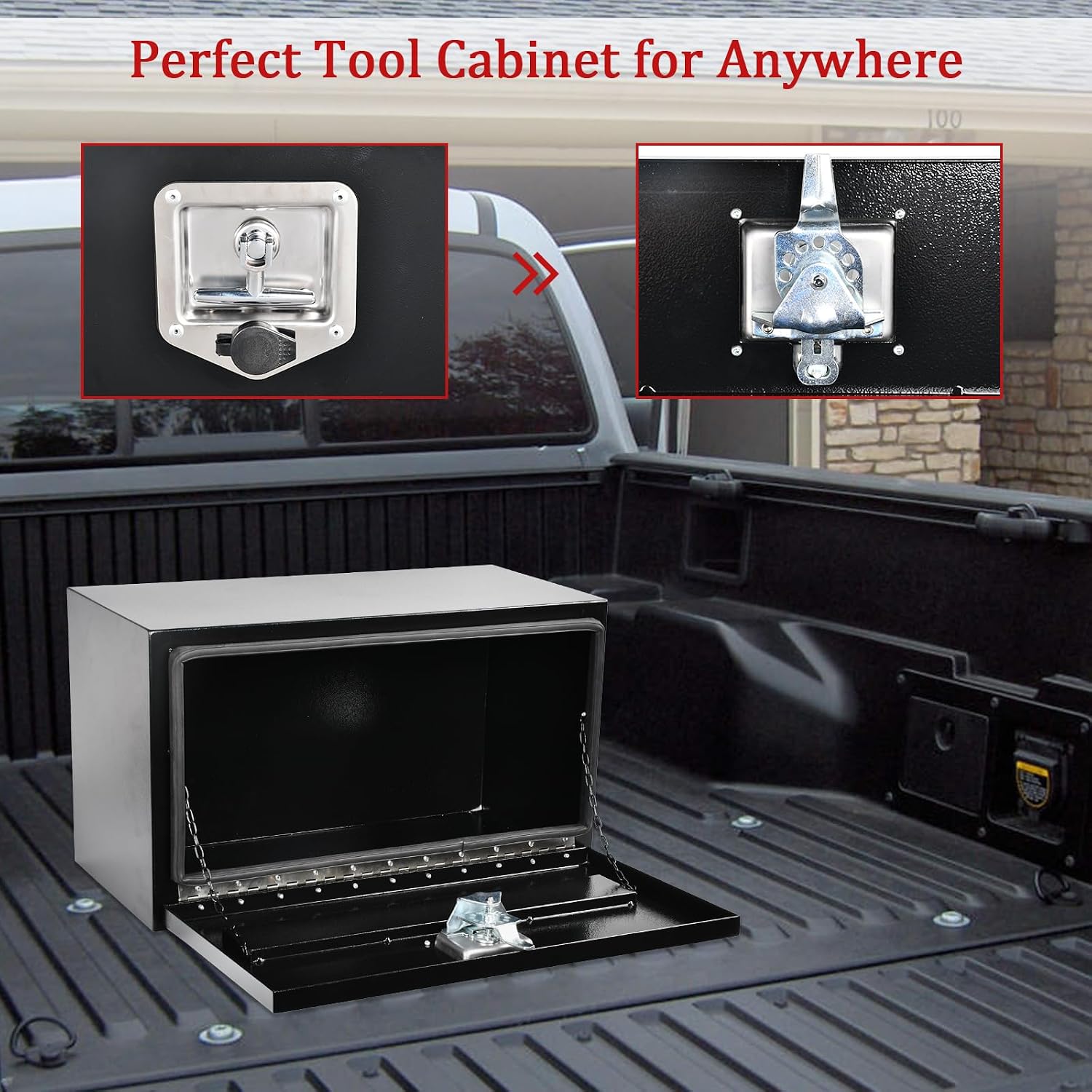 24'' Inch Steel Underbody Truck Tool Box & T-Handle Latch Heavy Duty For Trucks Trailers RV ATV Pickup Trucks Flatbeds Organization Storage Job Tool Chest -24'(L) x 12'(W) x 14'(H) Black