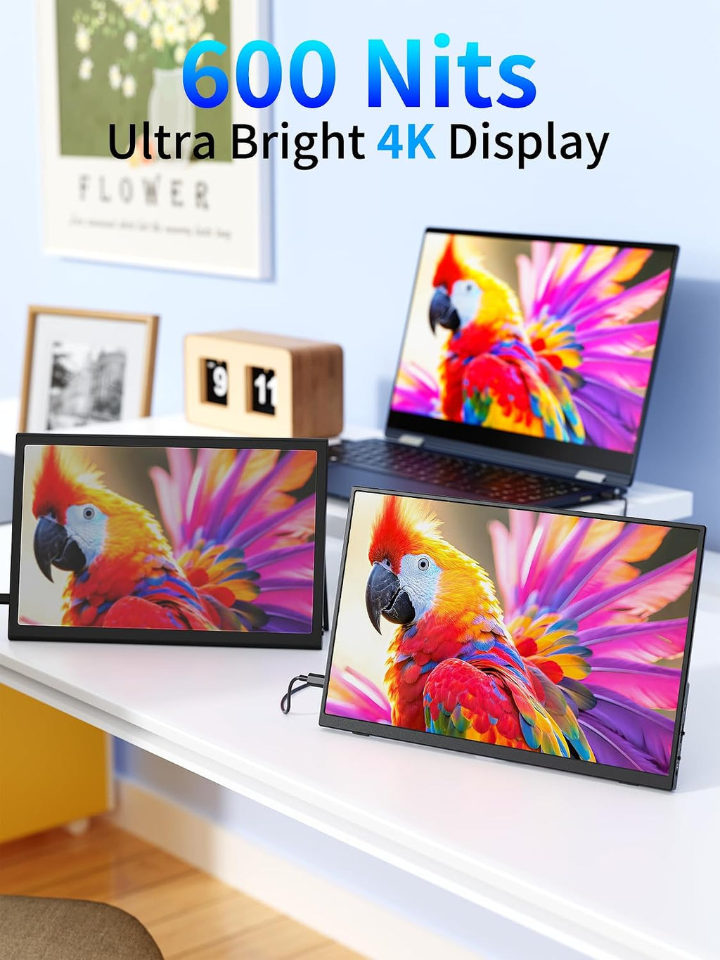 MAGICRAVEN 4K Portable Monitor, 13.3' UHD IPS Laptop Screen, Slim Lightweight Dual USB C HDMI Computer Gaming Display with Speakers, Travel Monitor for PC Phone PS5/4 Xbox Switch