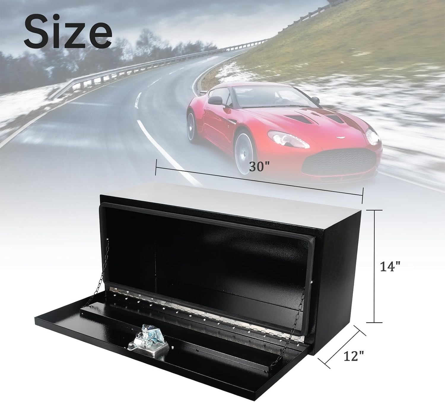 30'' Inch Steel Underbody Truck Tool Box & T-Handle Latch Heavy Duty For Trucks Trailers RV ATV Pickup Trucks Flatbeds Organization Storage Job Tool Chest -30'(L) x 12'(W) x 14'(H) Black