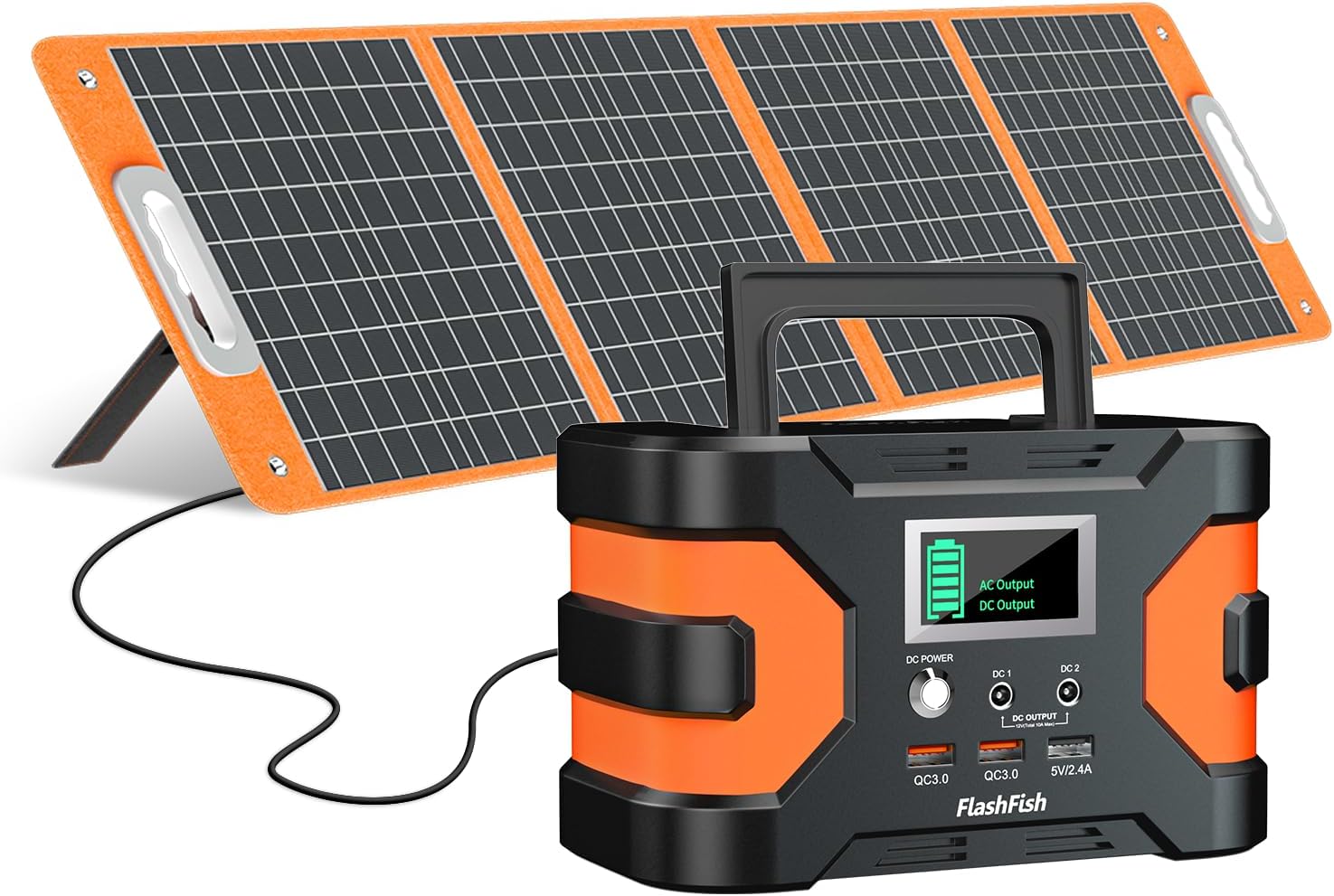 FF FLASHFISHG Solar Generator with Solar Panel, 166Wh Portable Power Station with 100W Foldable Solar Panel(DC/USB-A/USB-C Outpot), Backup Power Battery For Camping Home Power Outage