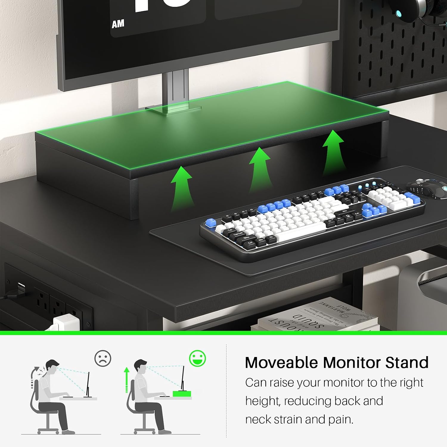 Small Gaming Desk with 2 Fabric Drawers - Reversible Computer Desk with Power Outlet & LED Lights, 49' Office Desk with Monitor Stand & Storage Shelves, Writing Study Table with Pegboard, Black