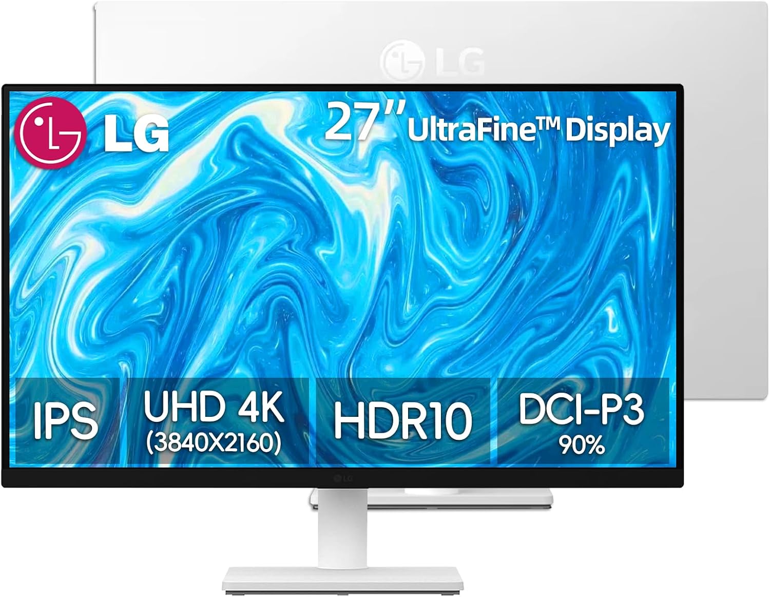 LG 27 inch 4K UHD (3840x2160) IPS Monitor, 60Hz, Dynamic Action Sync, Black Stabilizer, HDR10, Reader Mode and Flicker Safe, Anti-Glare, OnScreen Control, HDMI & DisplayPort, Tilt Adjustable, White