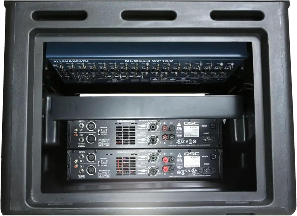 SKB Roto Rack/Mixer Console, 10U Slanted Rackmount on top, 6U Rackmount in Front with Steel Threaded Rails, Hard Lid and Doors and Side Access Ports
