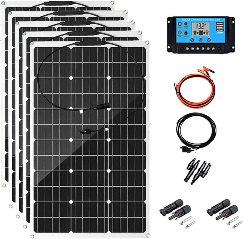 300W 12V Monocrystalline Solar Panel Kit High Efficiency Monocrystalline PV Modules Semi-Flexible Solar Panels with 40A Charger Controller for RV Camper Boat Off-Grid System 5 * 300W