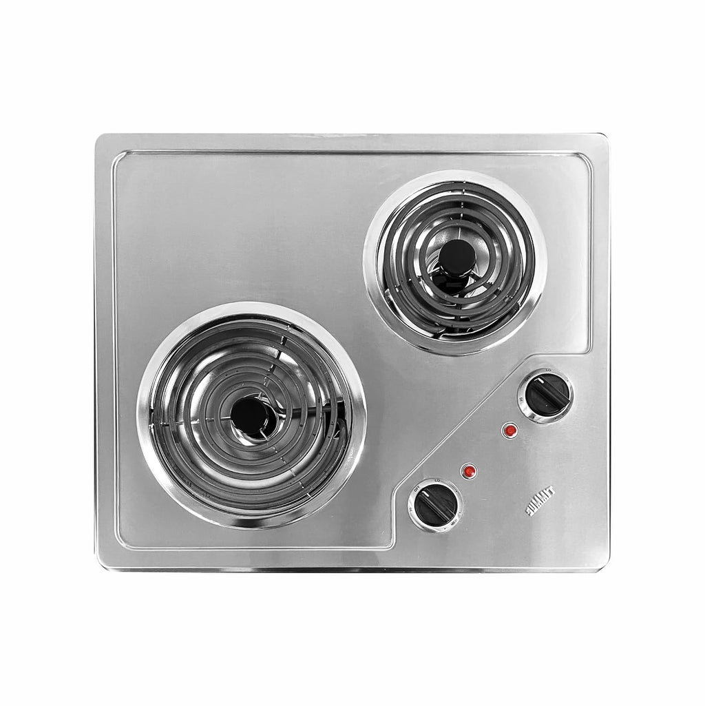 Summit 21' 2 Burner Electric Cooktop 230 Volt Coil Electric Cooktop, ADA compliant, Stainless Steel- CR2B224S