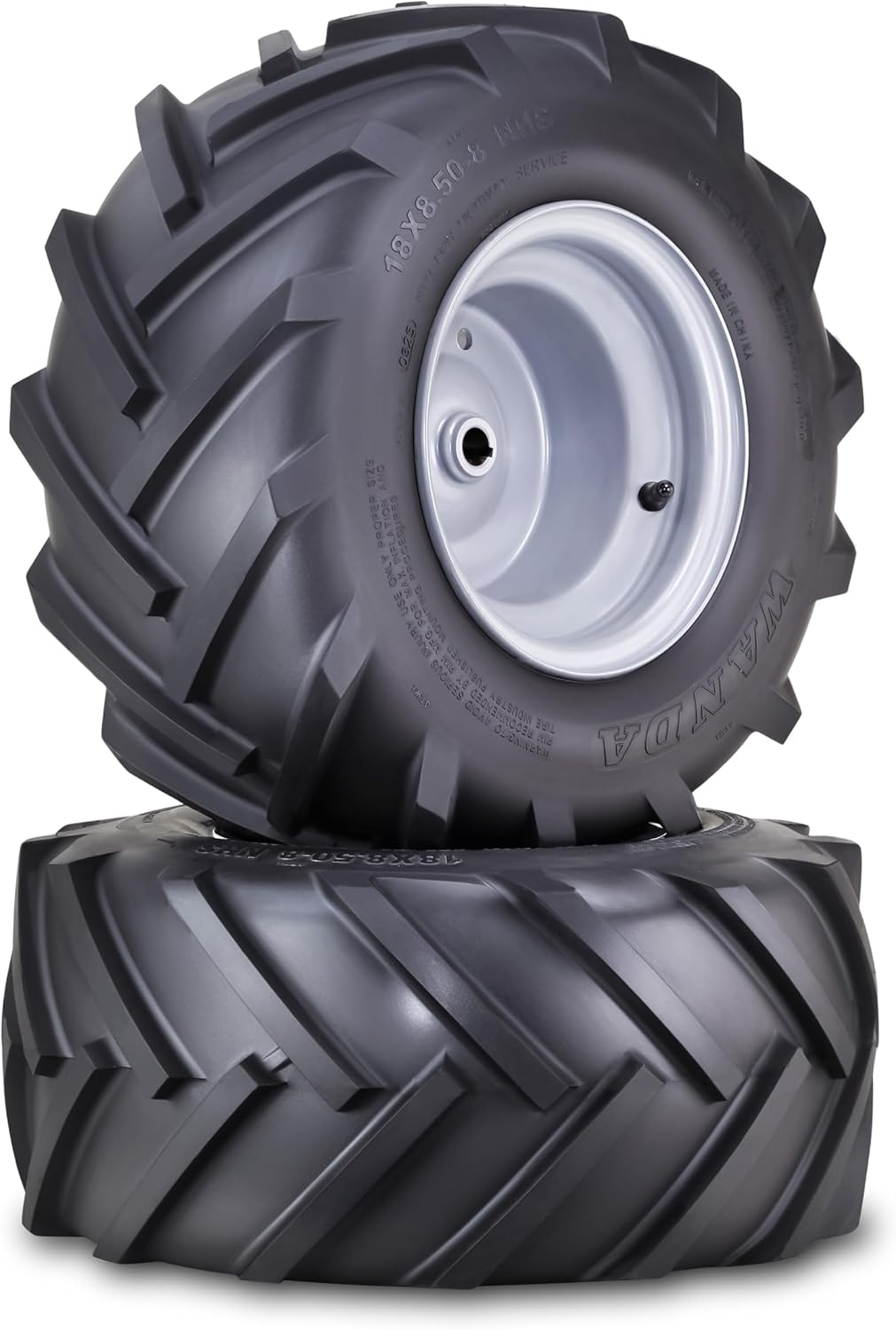 WANDA Lawn Mower Tractor Tire & Wheel 18X8.50-8 Lug with 3/4' Bushing 3/16' Keyway 3-1/2' offset Hub Silver Wheel-13079,PK 2